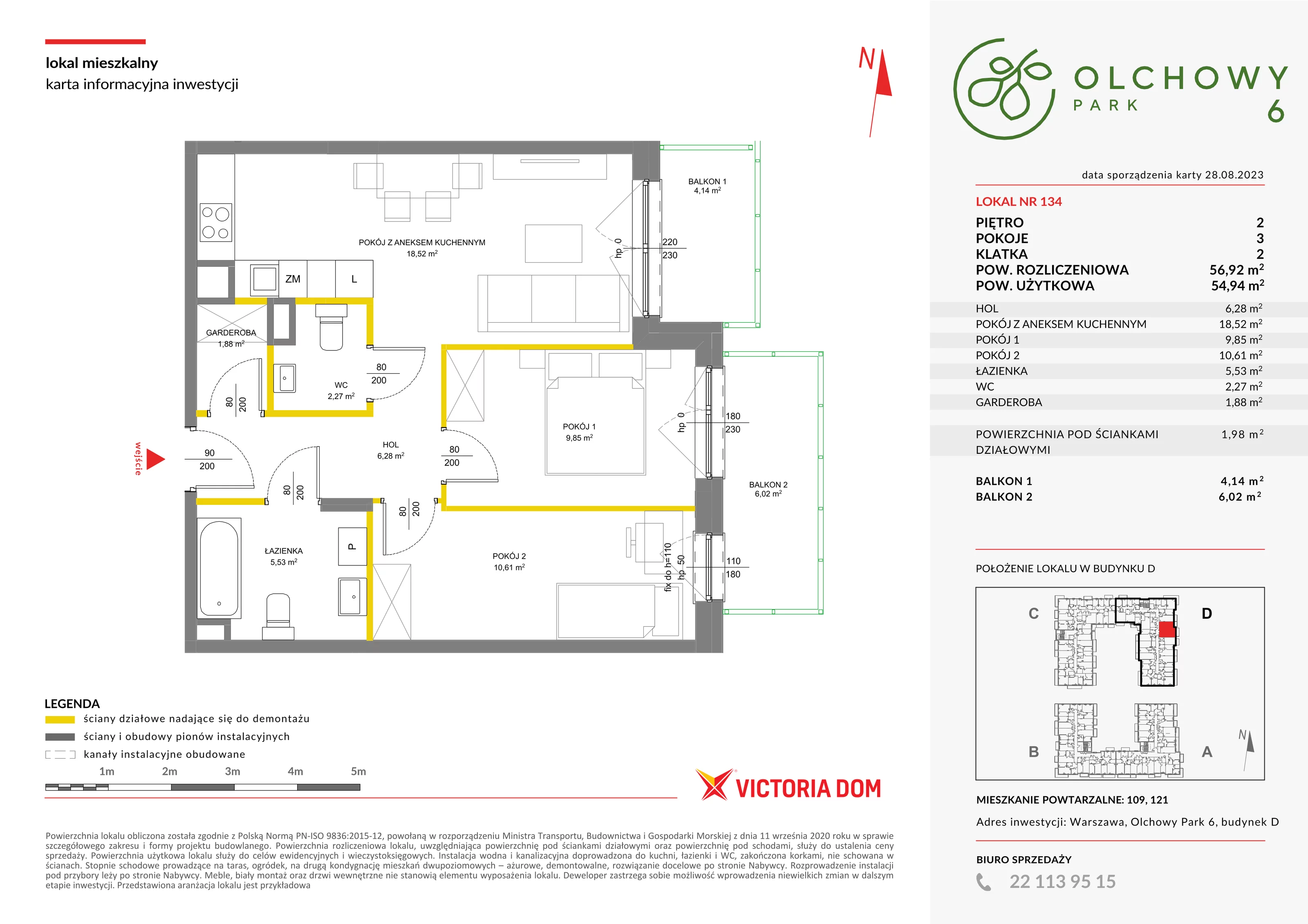 Mieszkanie 56,92 m², piętro 2, oferta nr VI/134, Olchowy Park, Warszawa, Białołęka, Kobiałka, ul. Marii Callas