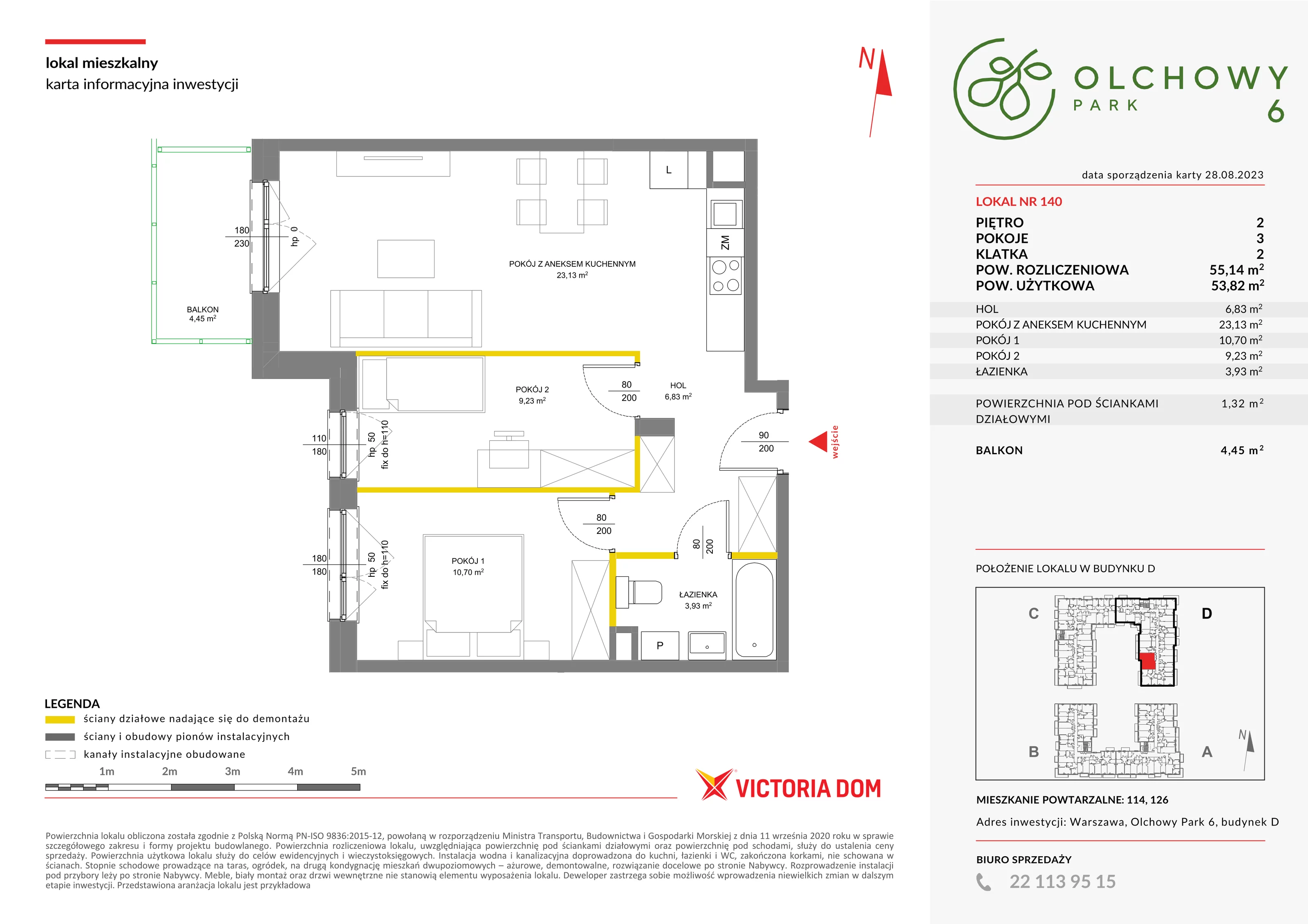 Mieszkanie 55,14 m², piętro 2, oferta nr VI/140, Olchowy Park, Warszawa, Białołęka, Kobiałka, ul. Marii Callas