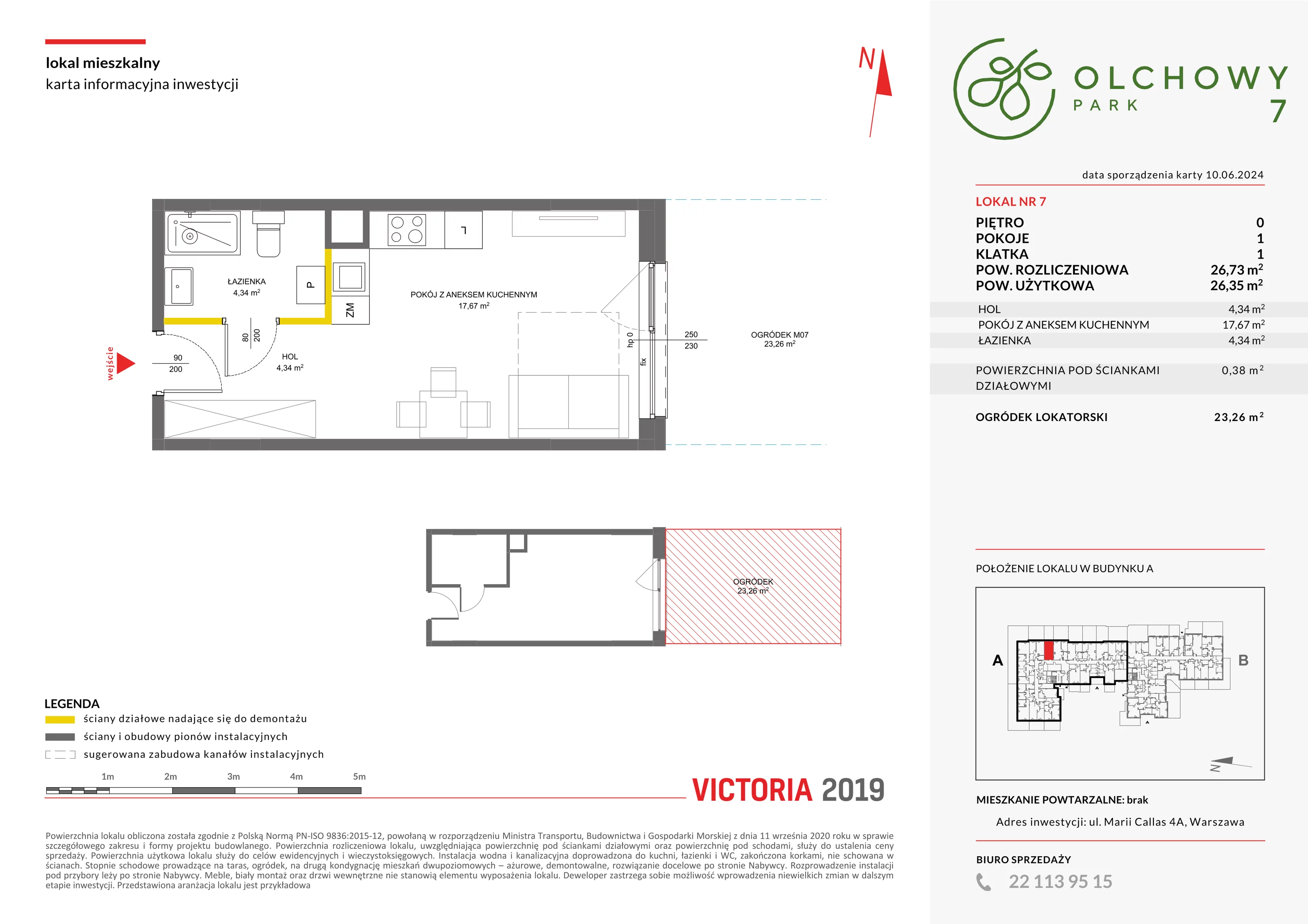 Mieszkanie 26,73 m², parter, oferta nr VII/7, Olchowy Park 7, Warszawa, Białołęka, Kobiałka, ul. Marii Callas 4A