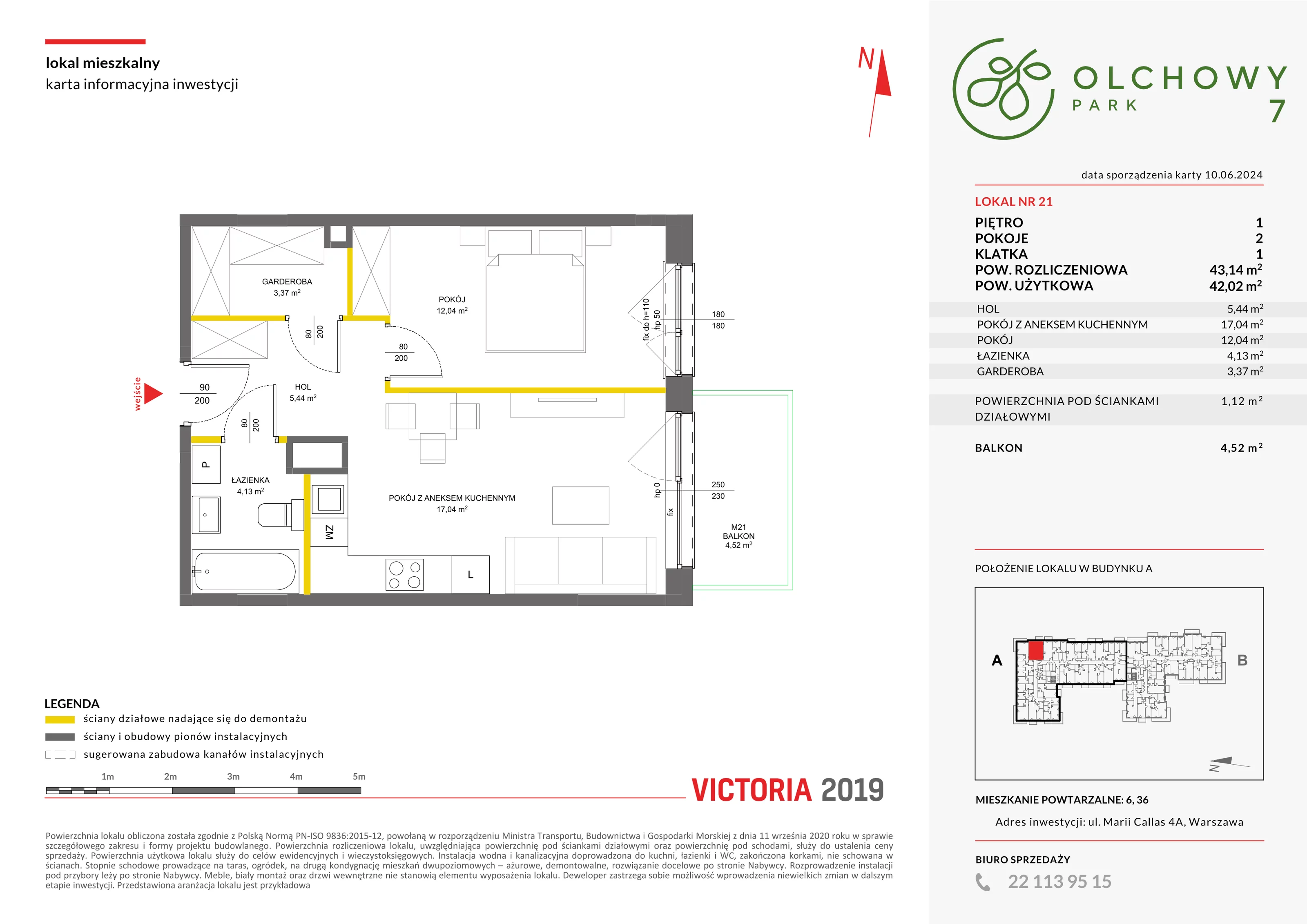 Mieszkanie 43,14 m², piętro 1, oferta nr VII/21, Olchowy Park 7, Warszawa, Białołęka, Kobiałka, ul. Marii Callas 4A