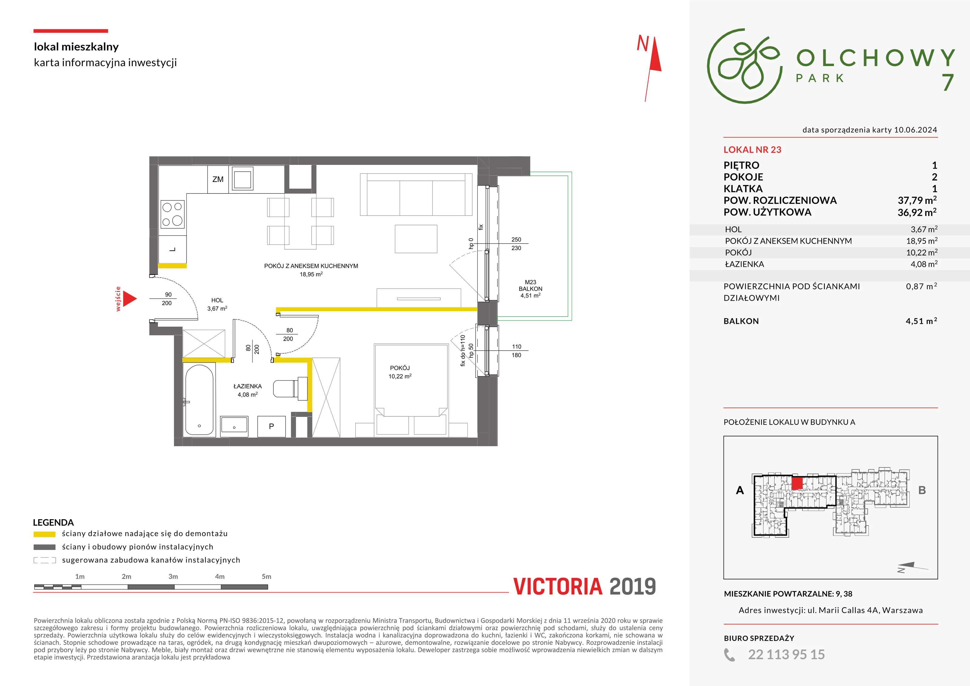 Mieszkanie 37,79 m², piętro 1, oferta nr VII/23, Olchowy Park 7, Warszawa, Białołęka, Kobiałka, ul. Marii Callas 4A