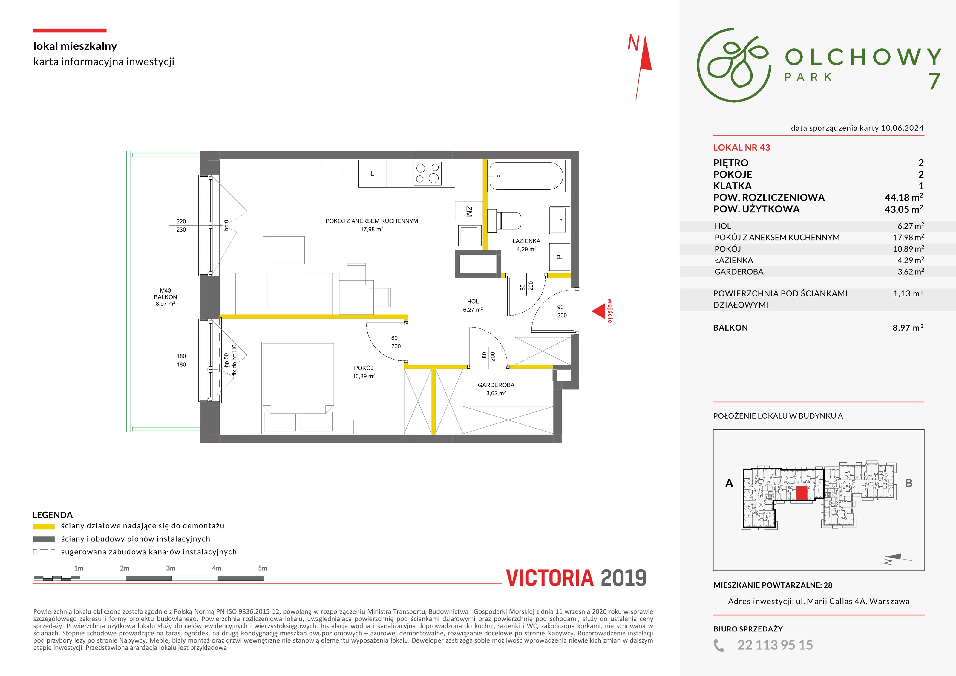 Mieszkanie 44,18 m², piętro 2, oferta nr VII/43, Olchowy Park 7, Warszawa, Białołęka, Kobiałka, ul. Marii Callas 4A