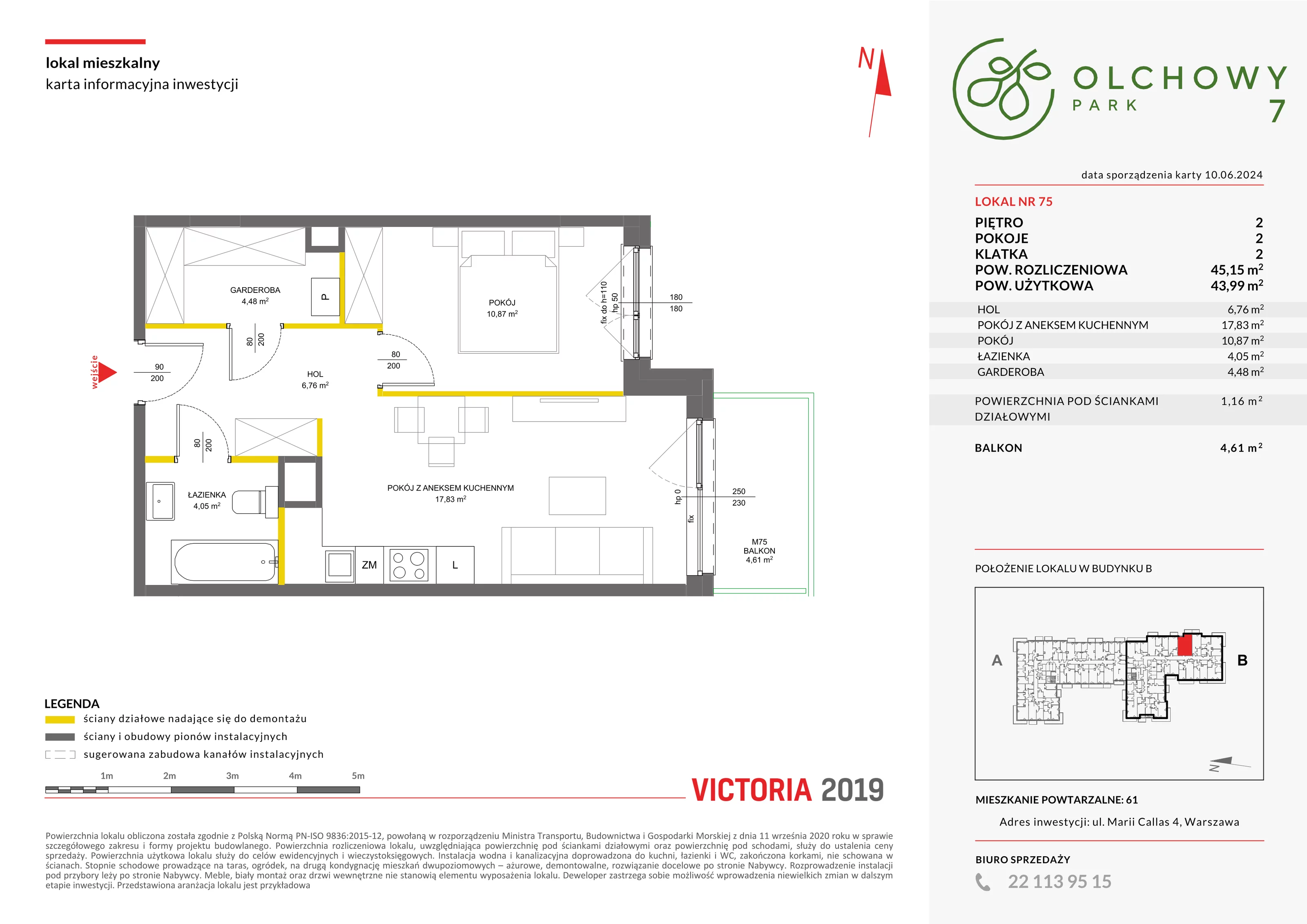 Mieszkanie 45,15 m², piętro 2, oferta nr VII/75, Olchowy Park 7, Warszawa, Białołęka, Kobiałka, ul. Marii Callas 4A