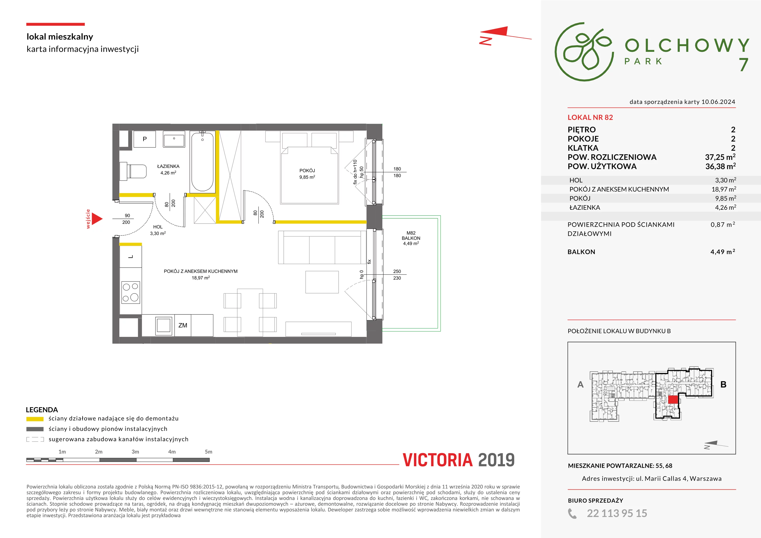 Mieszkanie 37,25 m², piętro 2, oferta nr VII/82, Olchowy Park 7, Warszawa, Białołęka, Kobiałka, ul. Marii Callas 4A