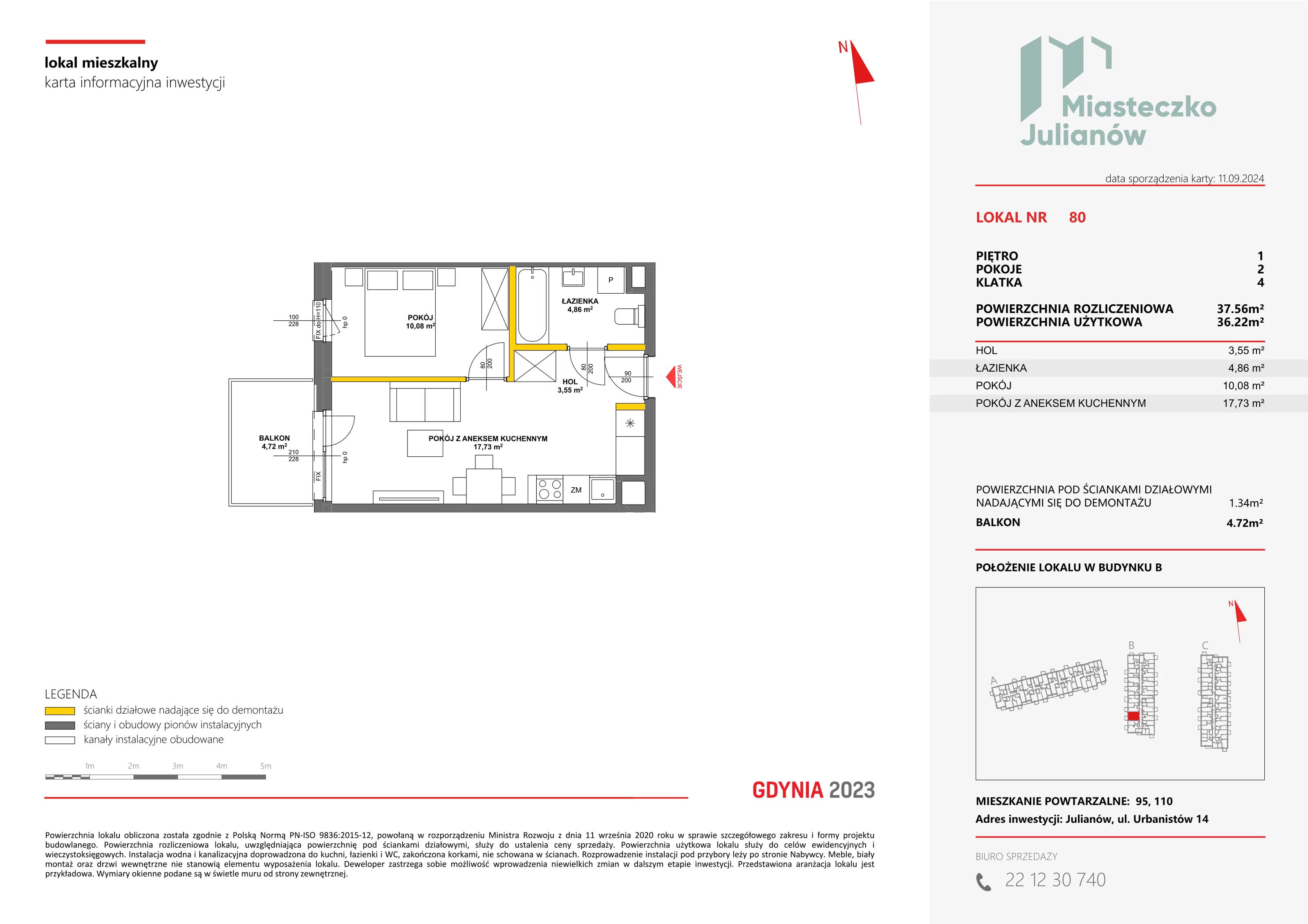 Mieszkanie 37,56 m², piętro 1, oferta nr B-80, Miasteczko Julianów, Julianów, ul. Urbanistów