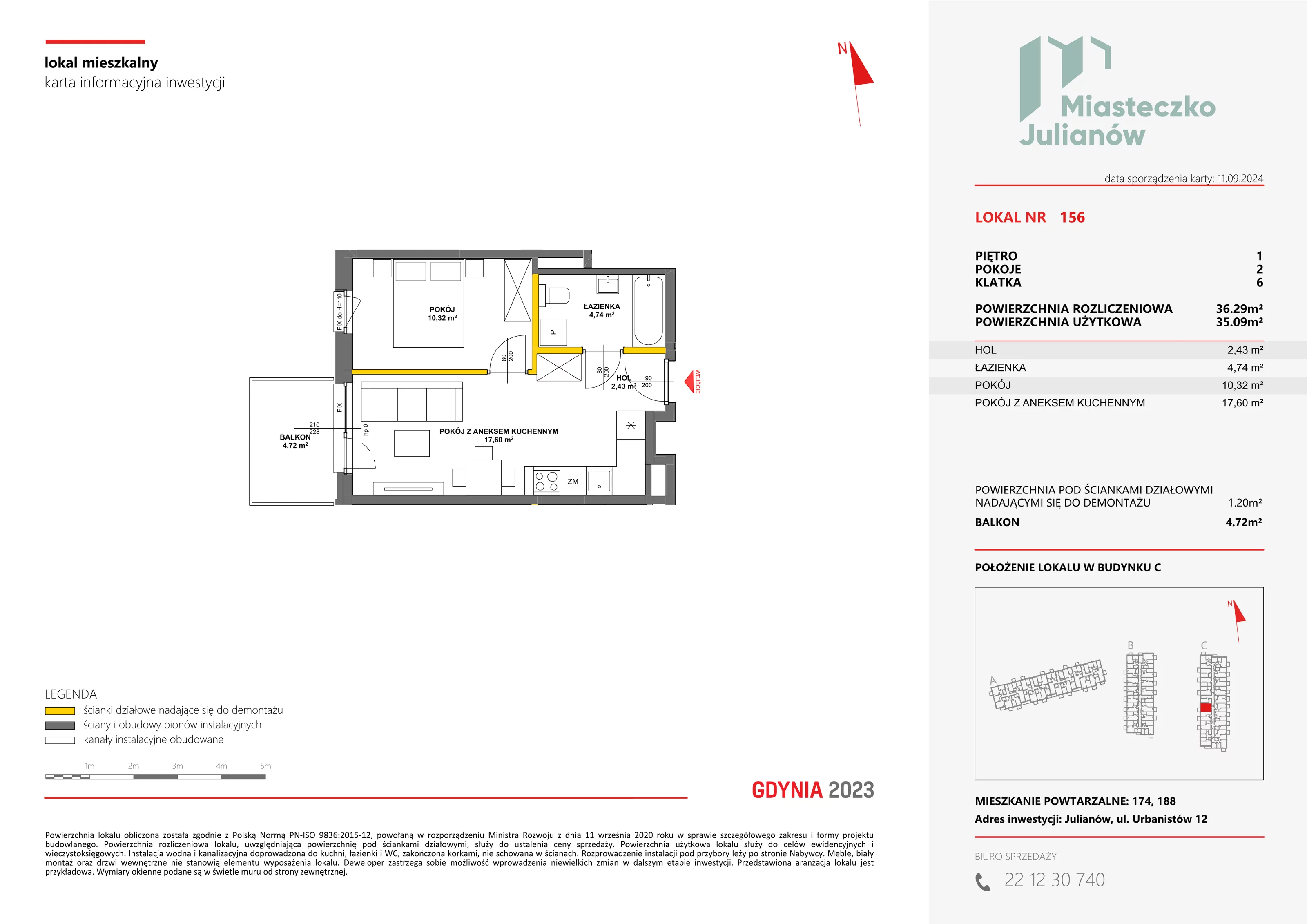 Mieszkanie 36,29 m², piętro 1, oferta nr C-156, Miasteczko Julianów, Julianów, ul. Urbanistów