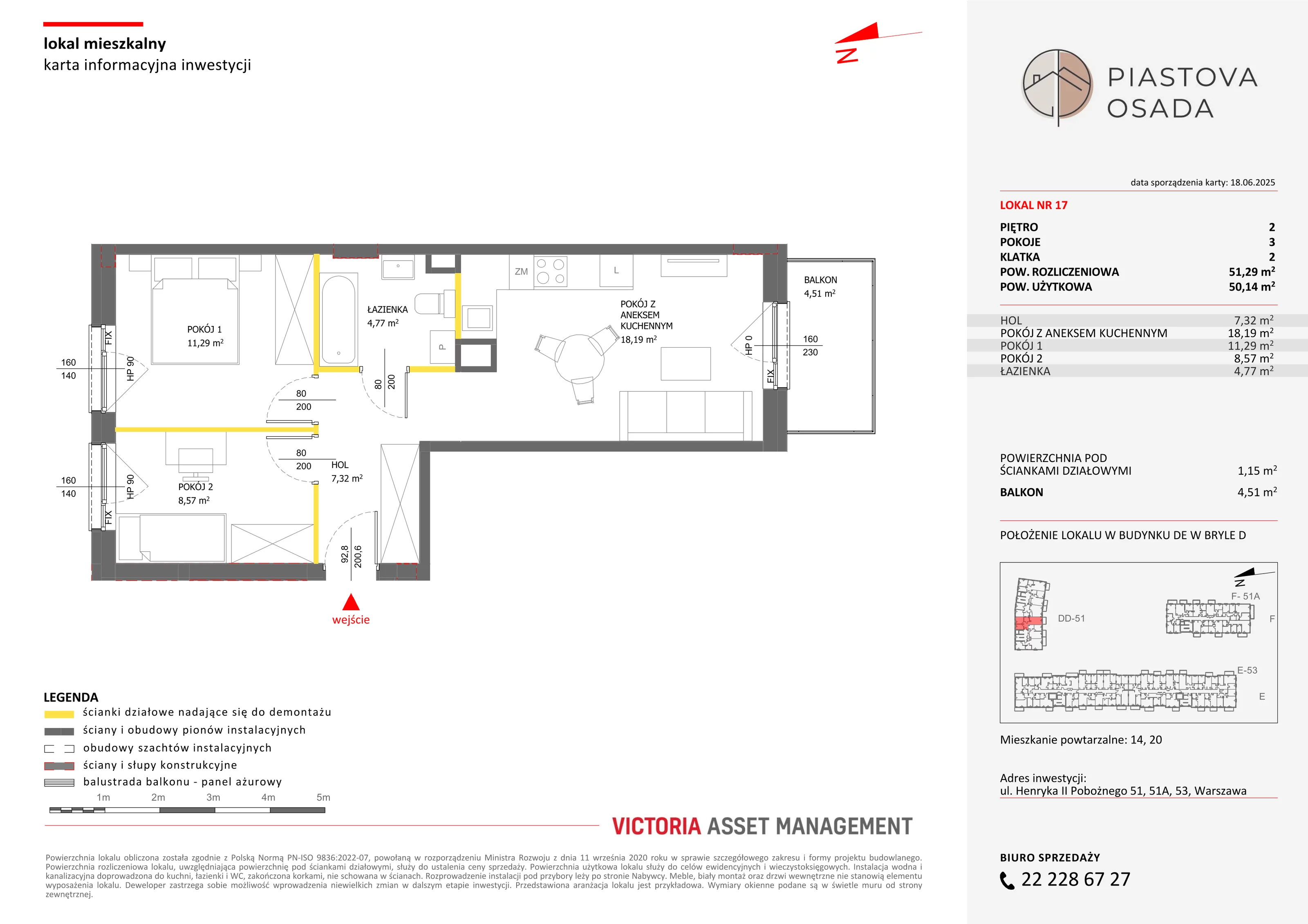 3 pokoje, mieszkanie 51,29 m², piętro 2, oferta nr D-17, Piastova Osada, Warszawa, Ursus, Gołąbki, ul. Henryka II Pobożnego