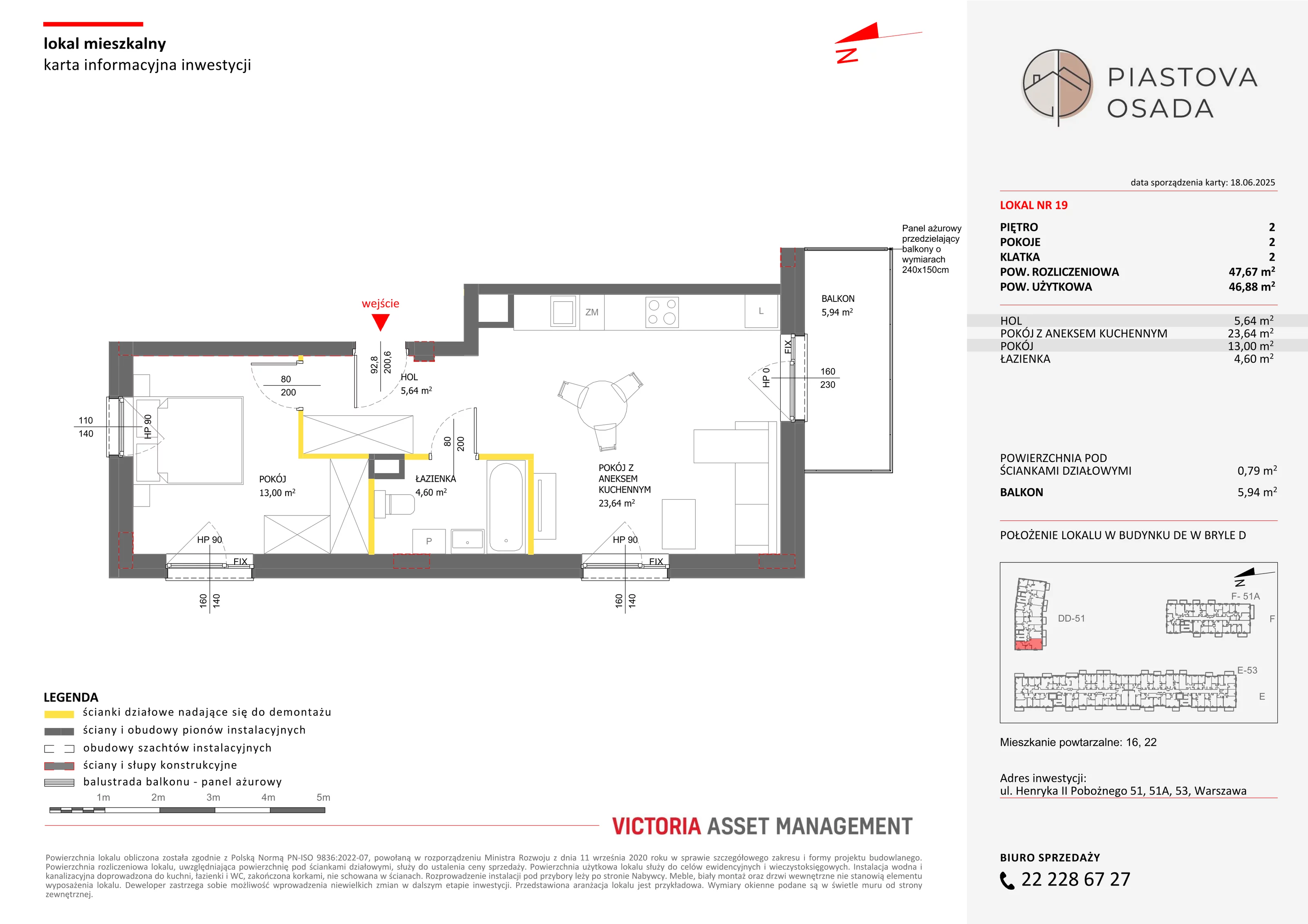 2 pokoje, mieszkanie 47,67 m², piętro 2, oferta nr D-19, Piastova Osada, Warszawa, Ursus, Gołąbki, ul. Henryka II Pobożnego