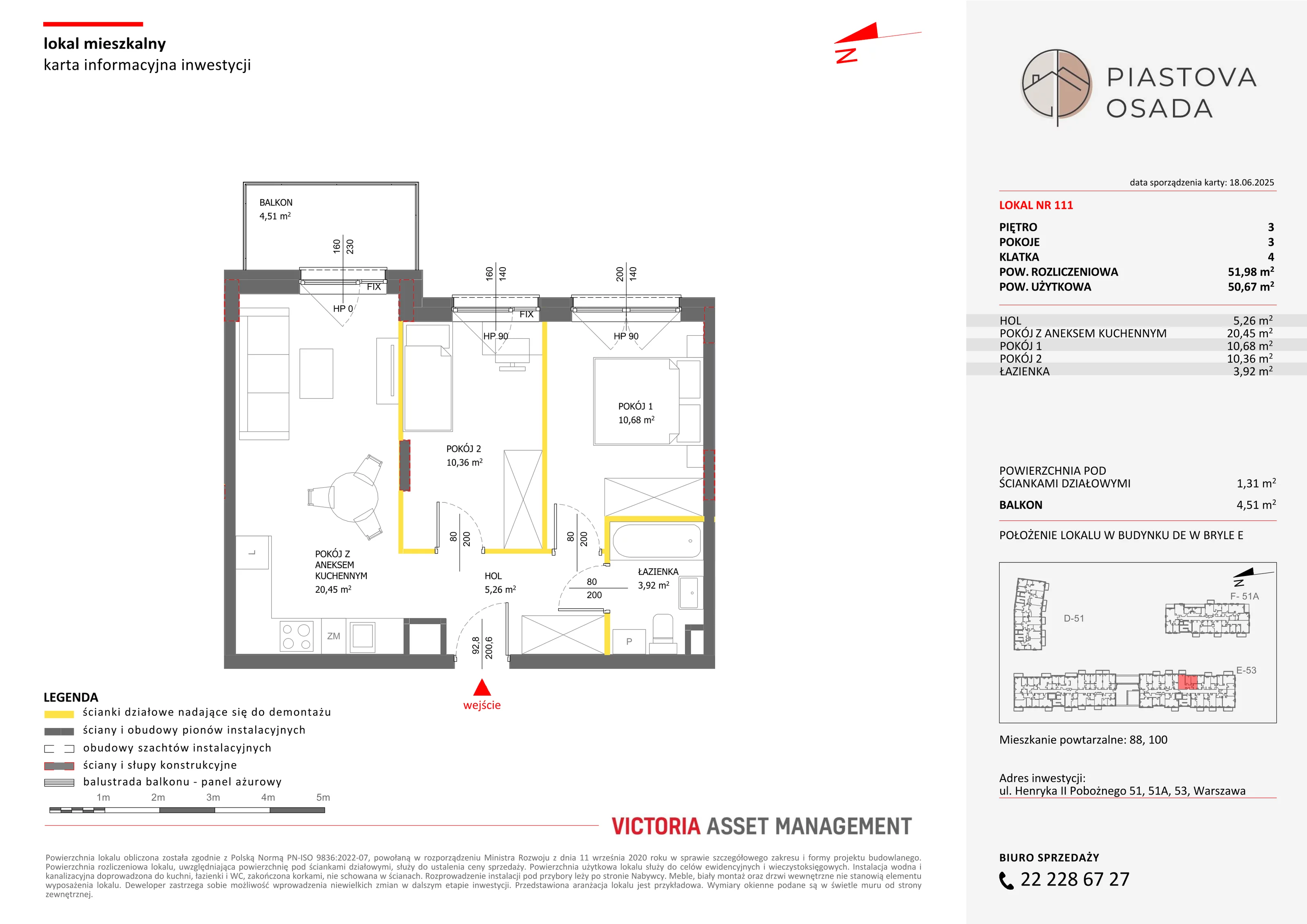 3 pokoje, mieszkanie 51,98 m², piętro 3, oferta nr E-111, Piastova Osada, Warszawa, Ursus, Gołąbki, ul. Henryka II Pobożnego