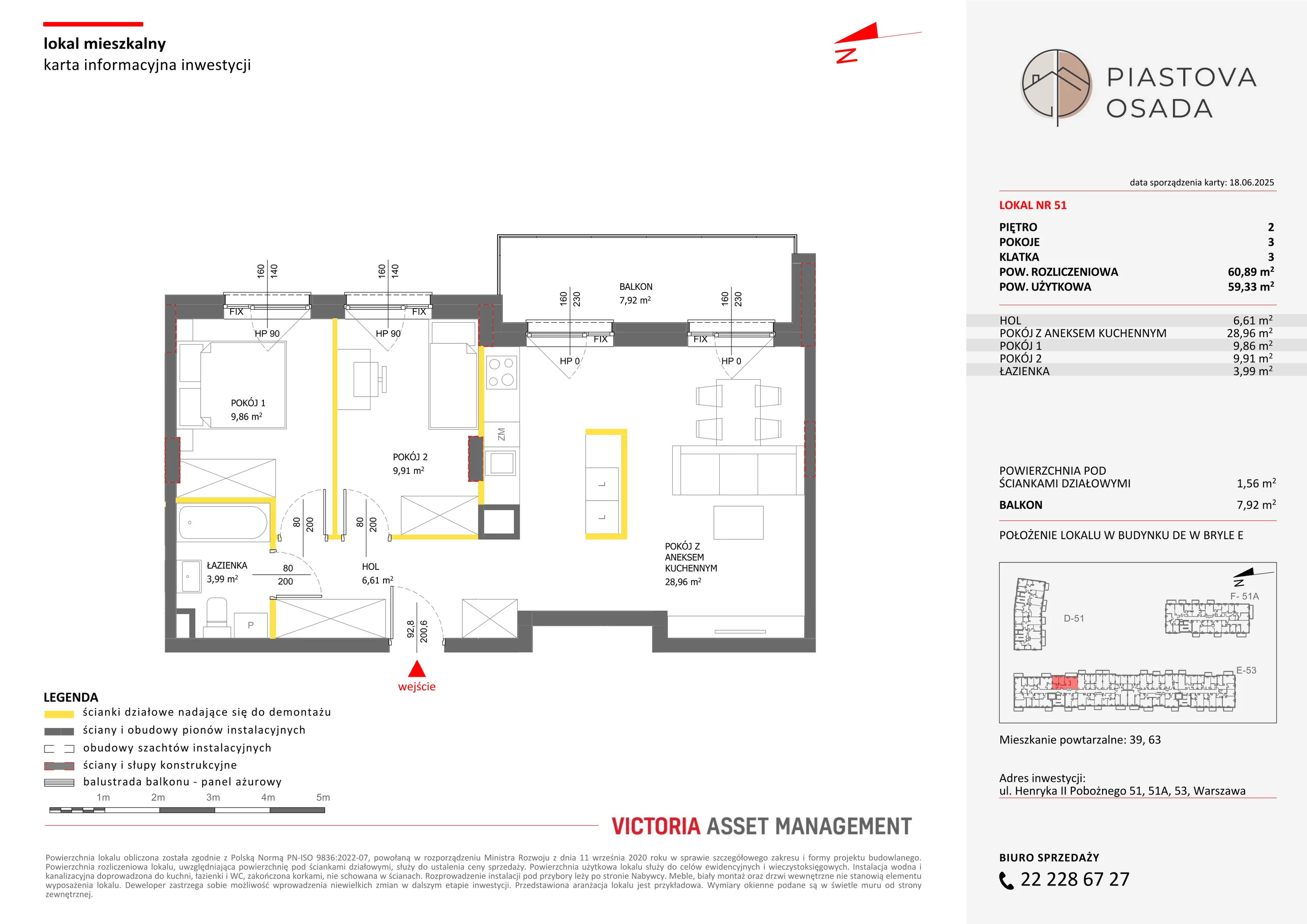 3 pokoje, mieszkanie 60,89 m², piętro 2, oferta nr E-51, Piastova Osada, Warszawa, Ursus, Gołąbki, ul. Henryka II Pobożnego