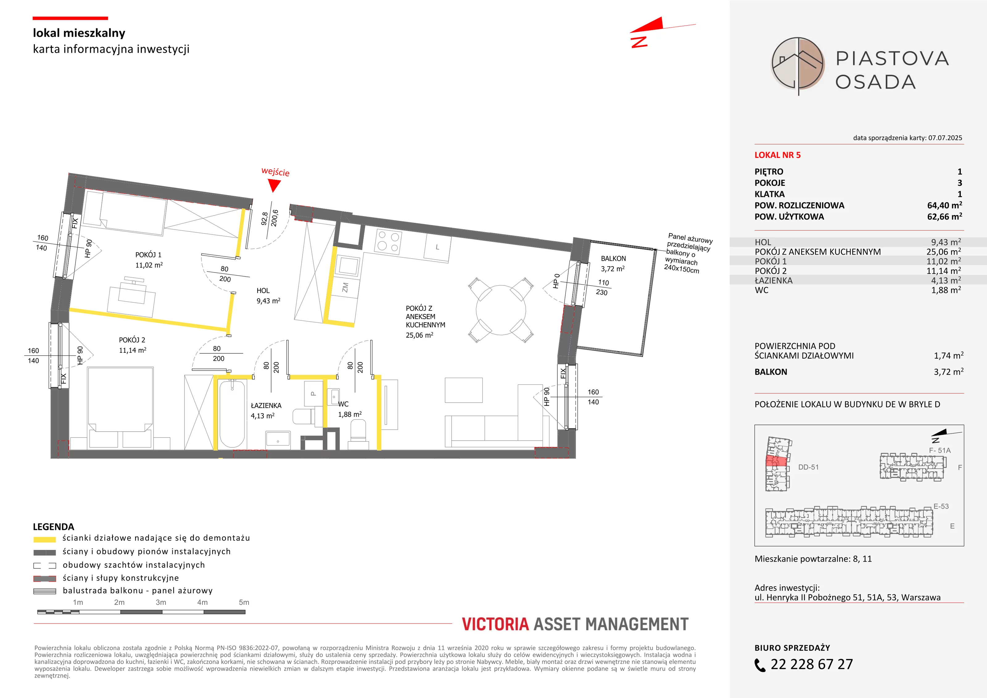 3 pokoje, mieszkanie 64,40 m², piętro 1, oferta nr D-5, Piastova Osada, Warszawa, Ursus, Gołąbki, ul. Henryka II Pobożnego