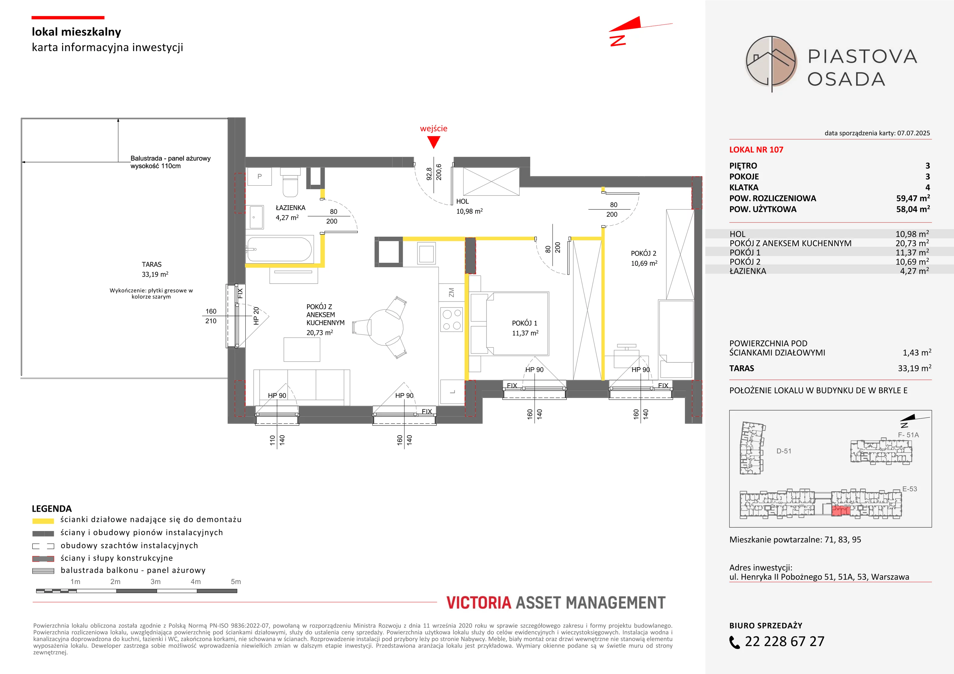 3 pokoje, mieszkanie 59,47 m², piętro 3, oferta nr E-107, Piastova Osada, Warszawa, Ursus, Gołąbki, ul. Henryka II Pobożnego