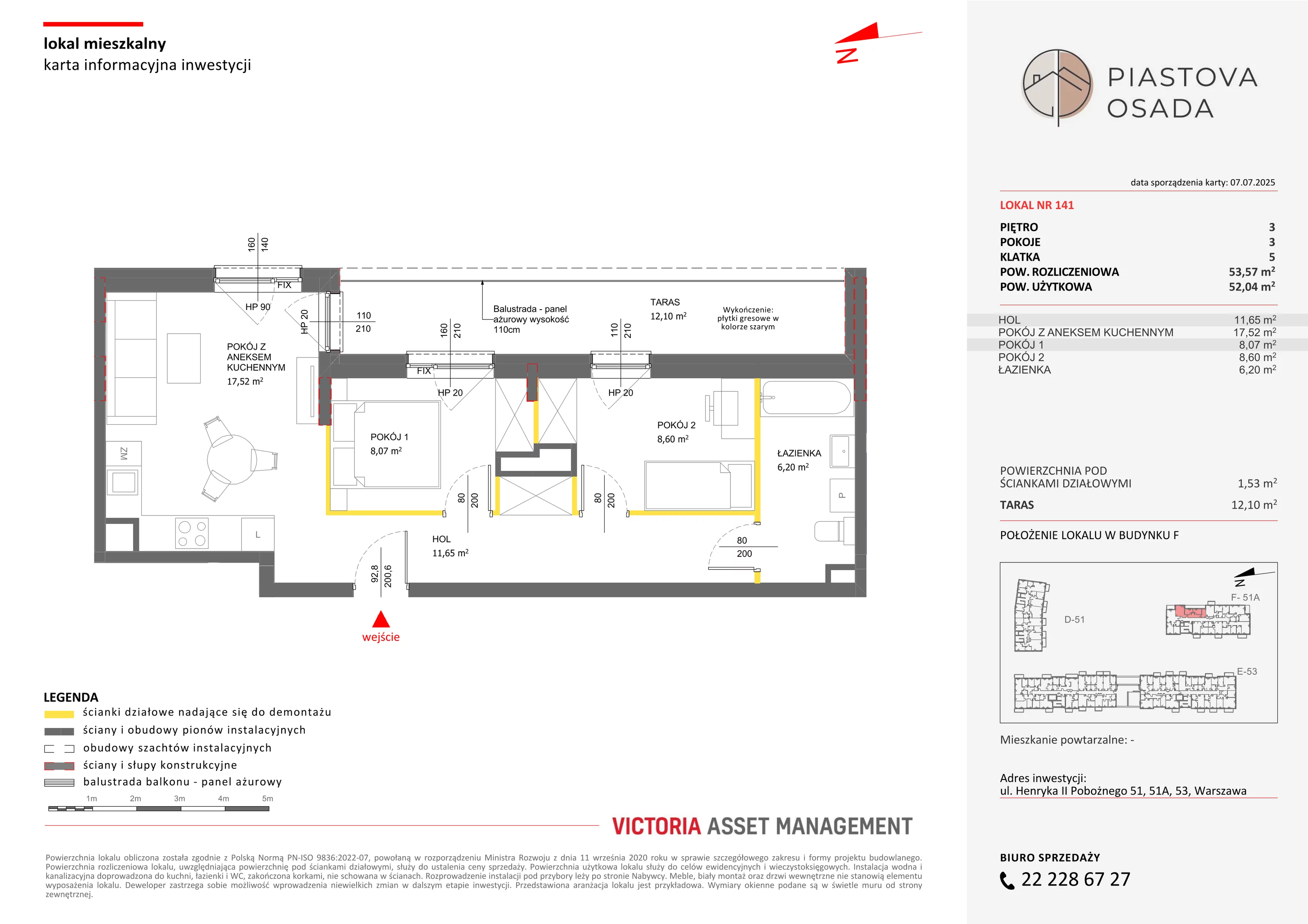 3 pokoje, mieszkanie 53,57 m², piętro 3, oferta nr F-141, Piastova Osada, Warszawa, Ursus, Gołąbki, ul. Henryka II Pobożnego