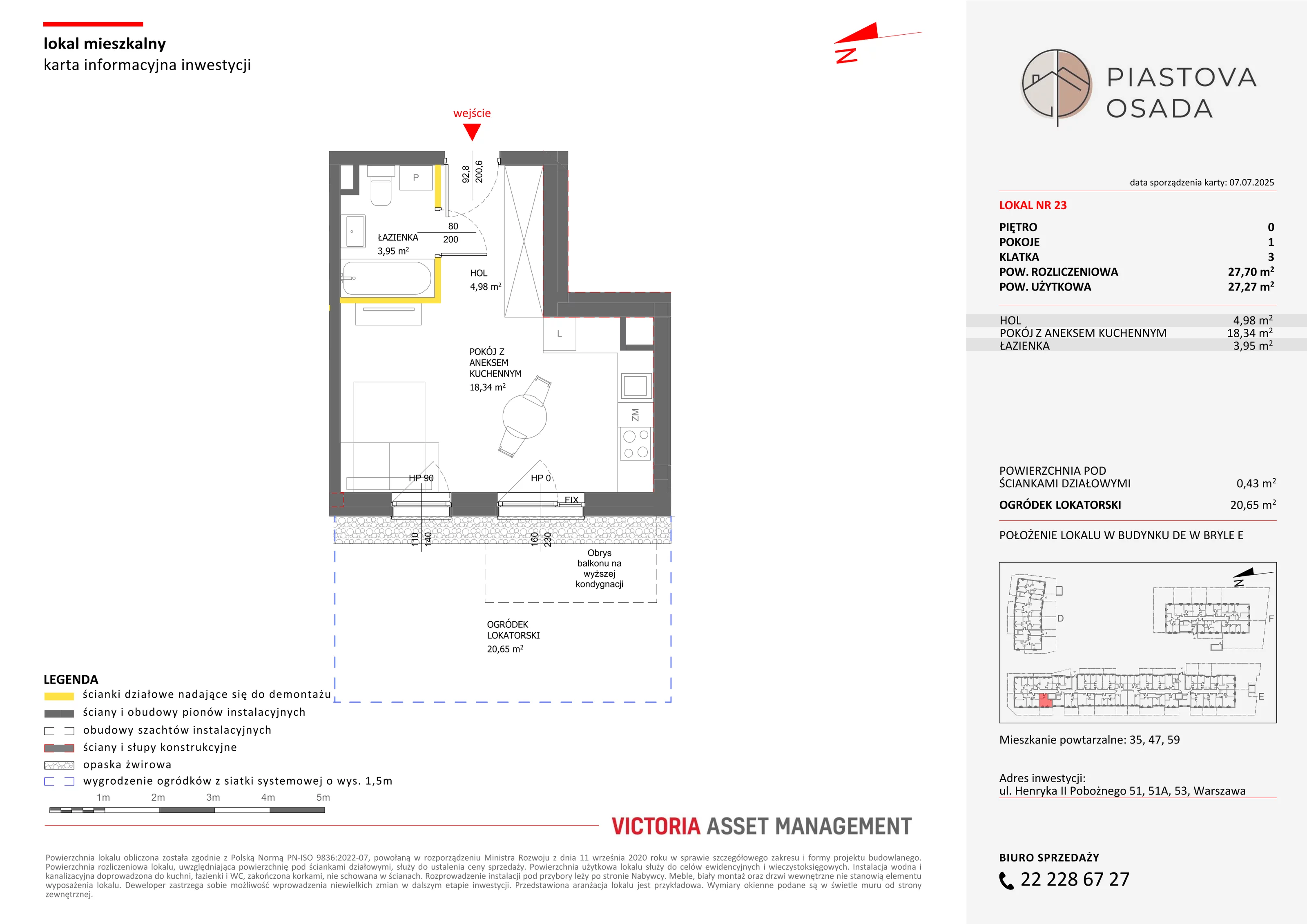 1 pokój, mieszkanie 27,70 m², parter, oferta nr E-23, Piastova Osada, Warszawa, Ursus, Gołąbki, ul. Henryka II Pobożnego
