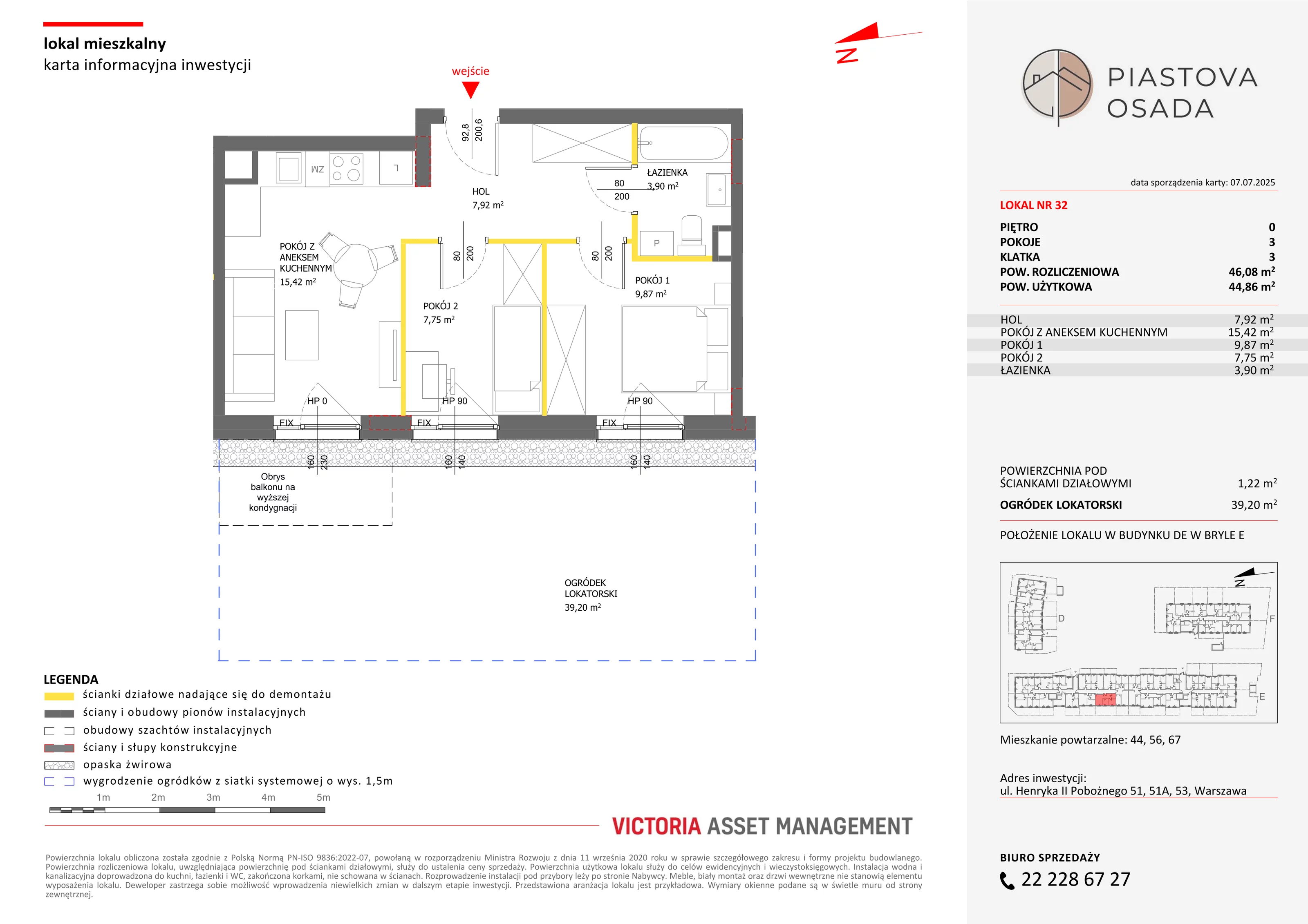 3 pokoje, mieszkanie 46,08 m², parter, oferta nr E-32, Piastova Osada, Warszawa, Ursus, Gołąbki, ul. Henryka II Pobożnego