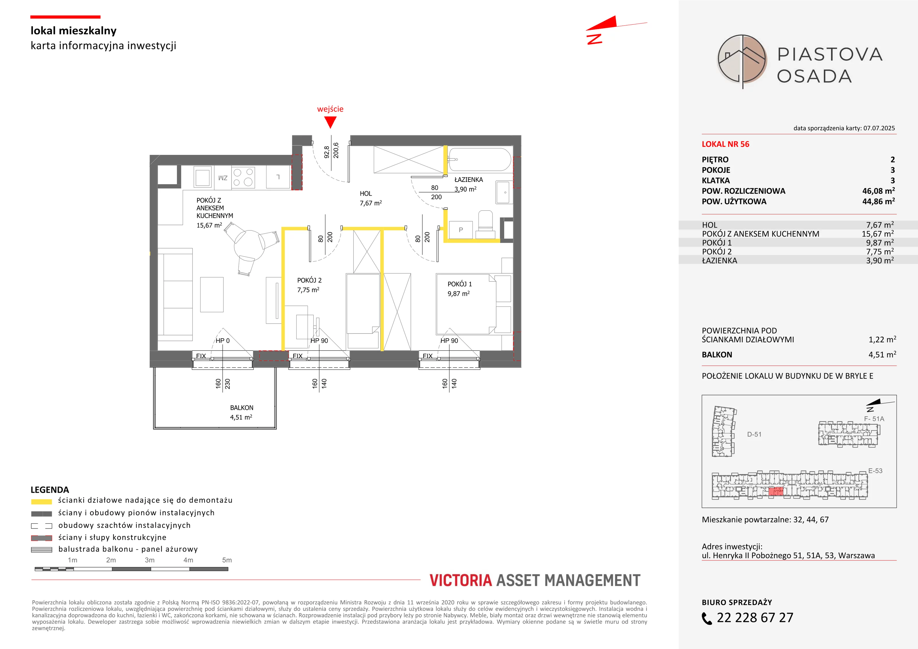 3 pokoje, mieszkanie 46,08 m², piętro 2, oferta nr E-56, Piastova Osada, Warszawa, Ursus, Gołąbki, ul. Henryka II Pobożnego
