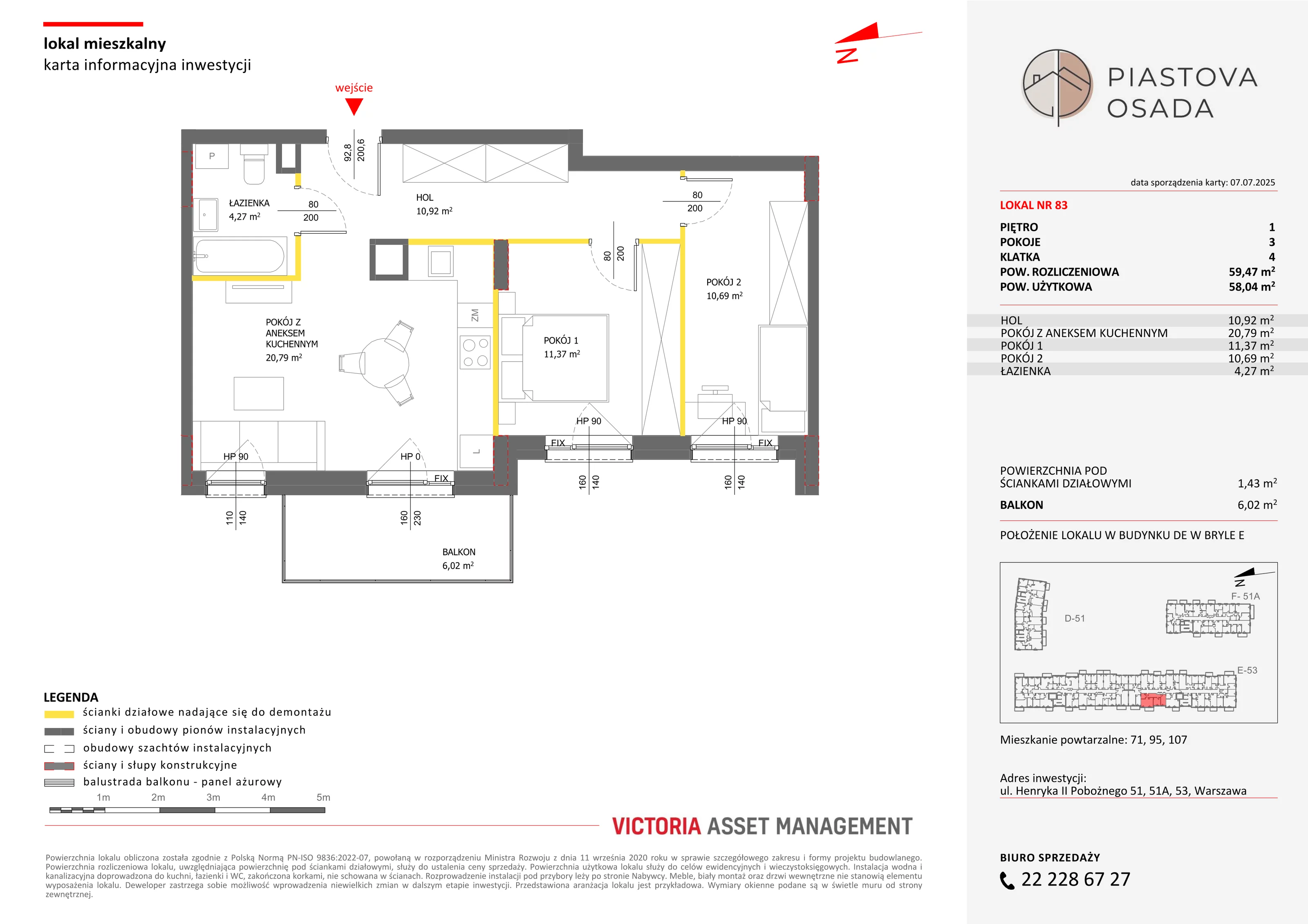 3 pokoje, mieszkanie 59,47 m², piętro 1, oferta nr E-83, Piastova Osada, Warszawa, Ursus, Gołąbki, ul. Henryka II Pobożnego