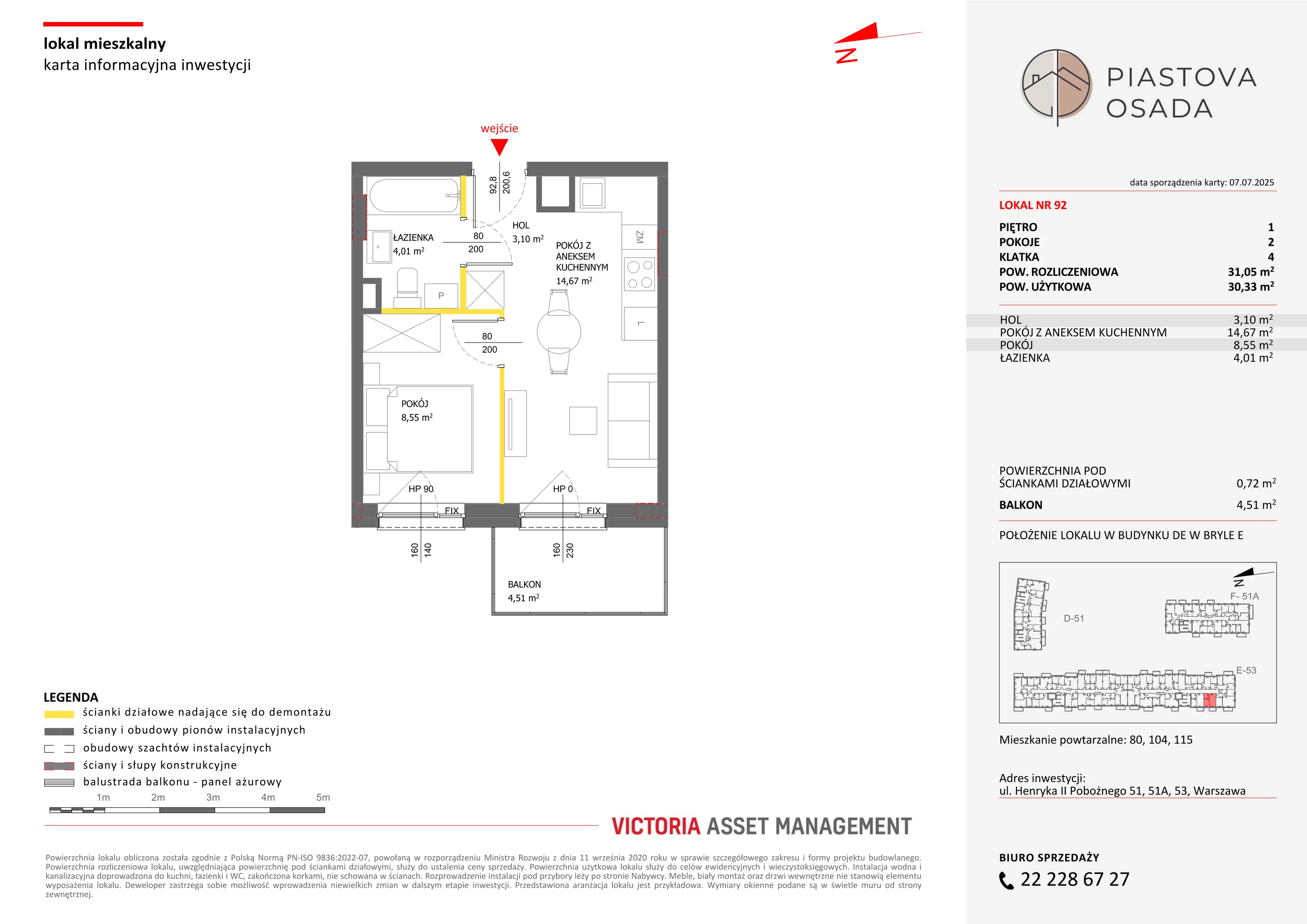 2 pokoje, mieszkanie 31,05 m², piętro 1, oferta nr E-92, Piastova Osada, Warszawa, Ursus, Gołąbki, ul. Henryka II Pobożnego