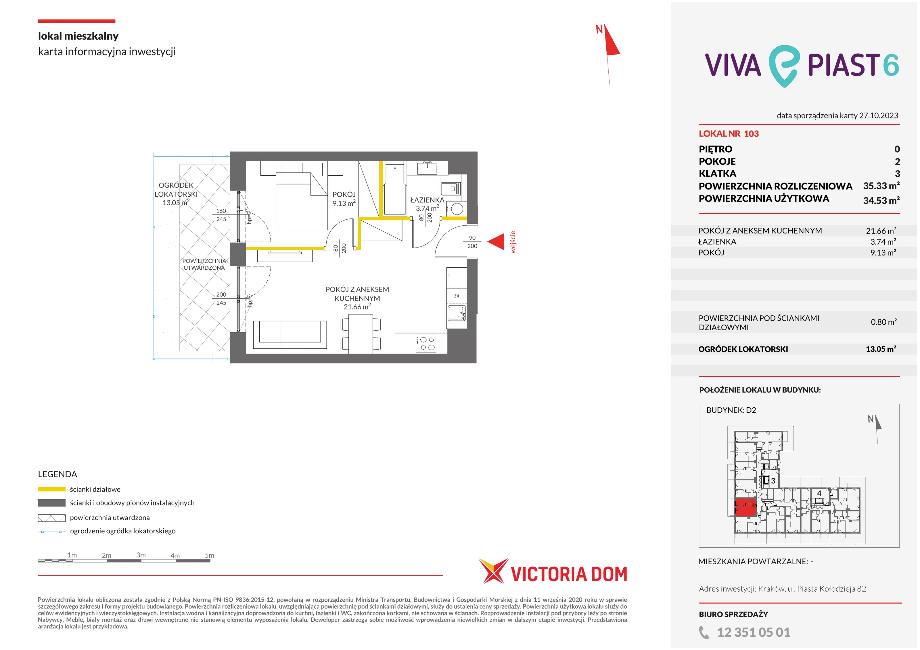 Mieszkanie 35,33 m², parter, oferta nr VI/103, Viva Piast 6, Kraków, Mistrzejowice, ul. Powstańców 82