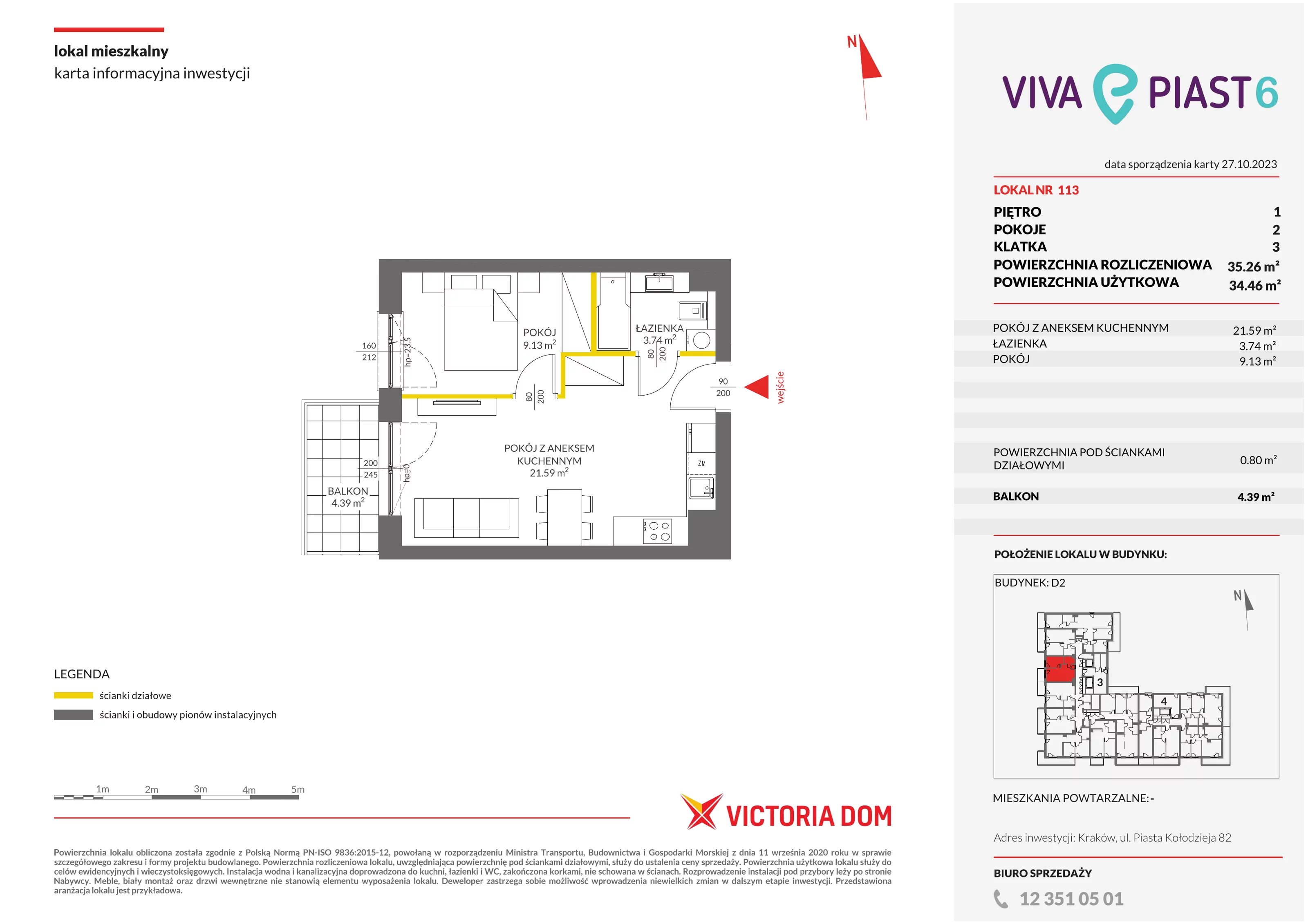 Mieszkanie 35,26 m², piętro 1, oferta nr VI/113, Viva Piast 6, Kraków, Mistrzejowice, ul. Powstańców 82