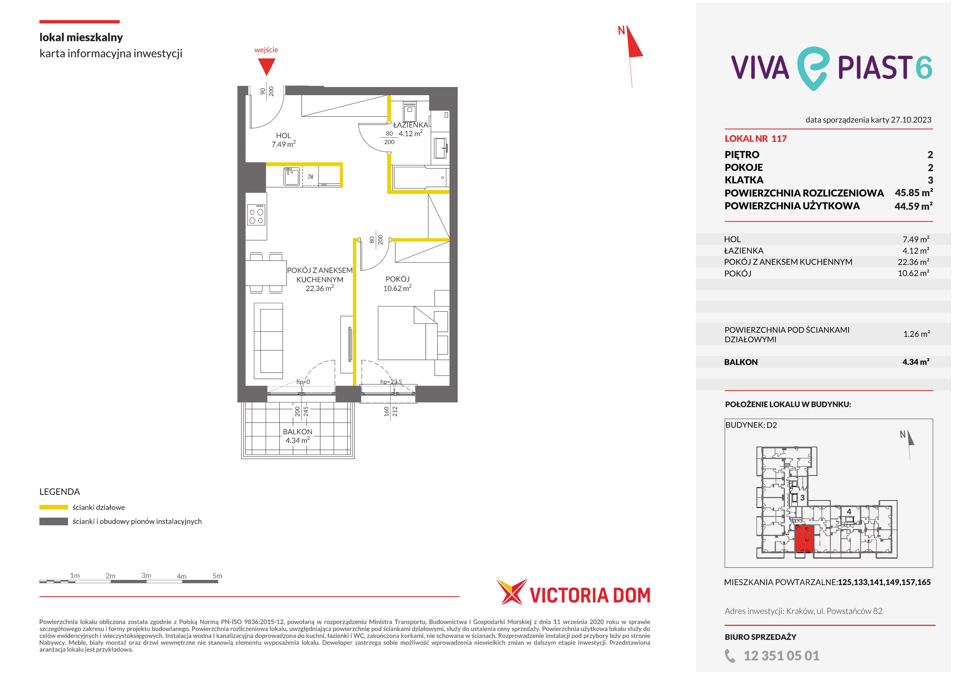 Mieszkanie 45,85 m², piętro 2, oferta nr VI/117, Viva Piast 6, Kraków, Mistrzejowice, ul. Powstańców 82