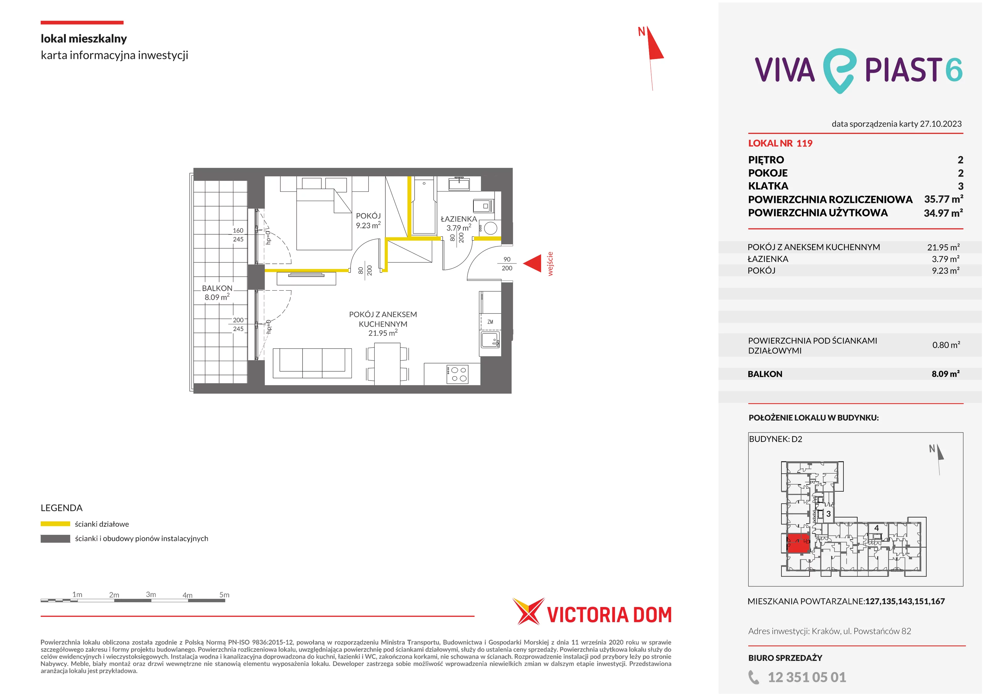 Mieszkanie 35,77 m², piętro 2, oferta nr VI/119, Viva Piast 6, Kraków, Mistrzejowice, ul. Powstańców 82