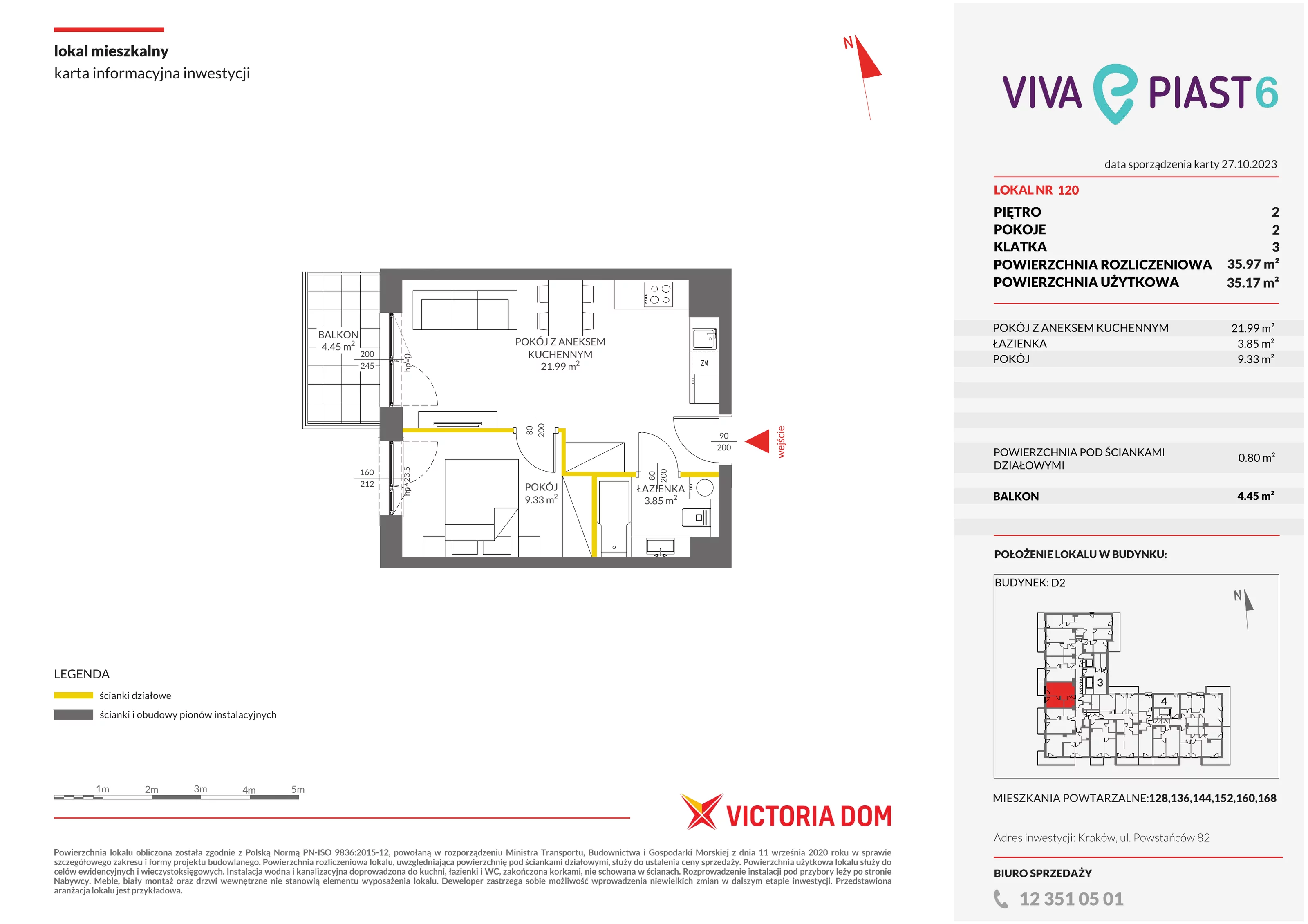 Mieszkanie 35,97 m², piętro 2, oferta nr VI/120, Viva Piast 6, Kraków, Mistrzejowice, ul. Powstańców 82