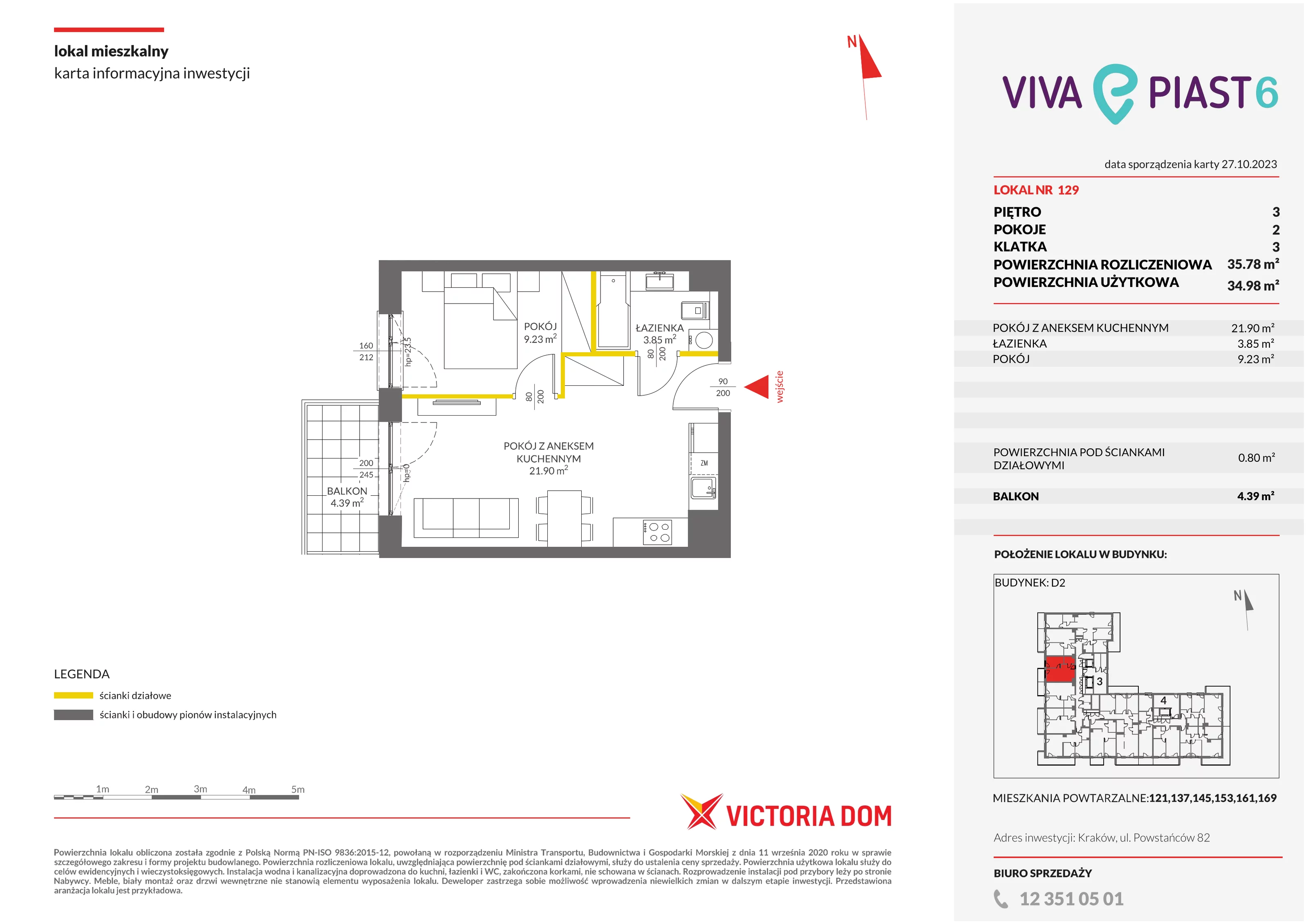 Mieszkanie 35,78 m², piętro 3, oferta nr VI/129, Viva Piast 6, Kraków, Mistrzejowice, ul. Powstańców 82