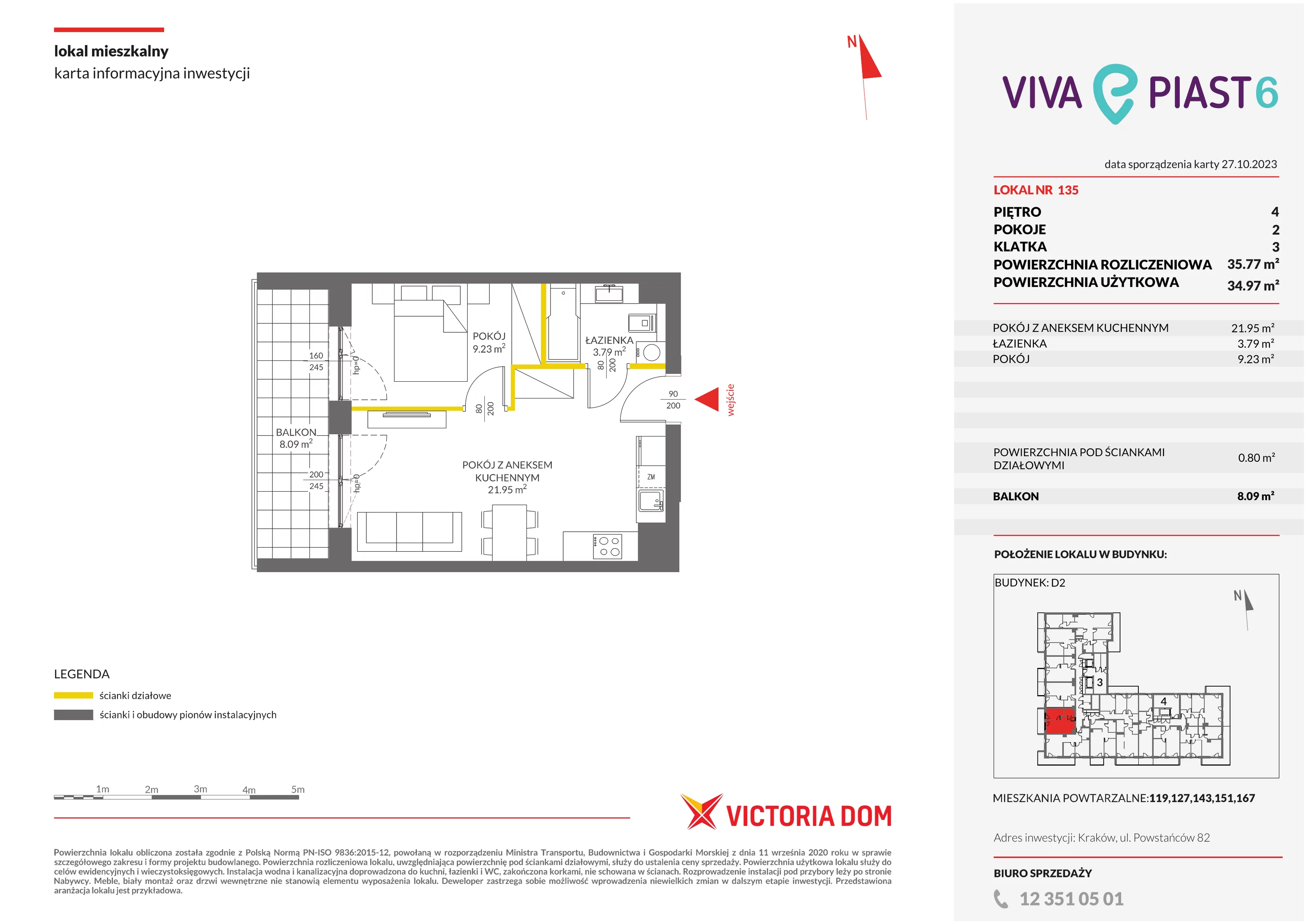 Mieszkanie 35,77 m², piętro 4, oferta nr VI/135, Viva Piast 6, Kraków, Mistrzejowice, ul. Powstańców 82