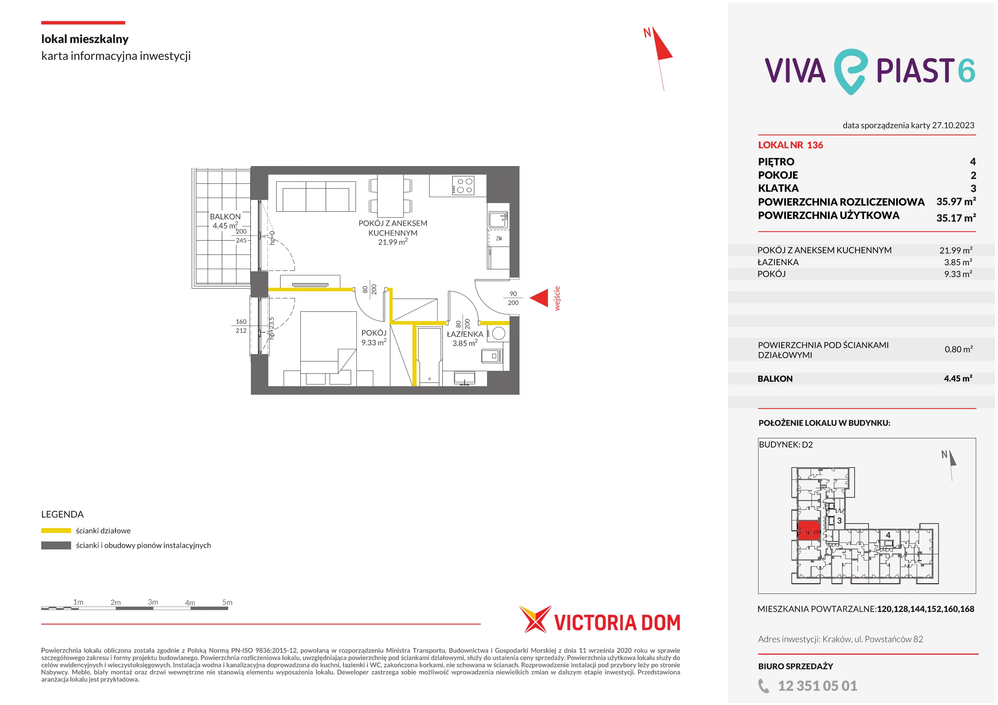 Mieszkanie 35,97 m², piętro 4, oferta nr VI/136, Viva Piast 6, Kraków, Mistrzejowice, ul. Powstańców 82