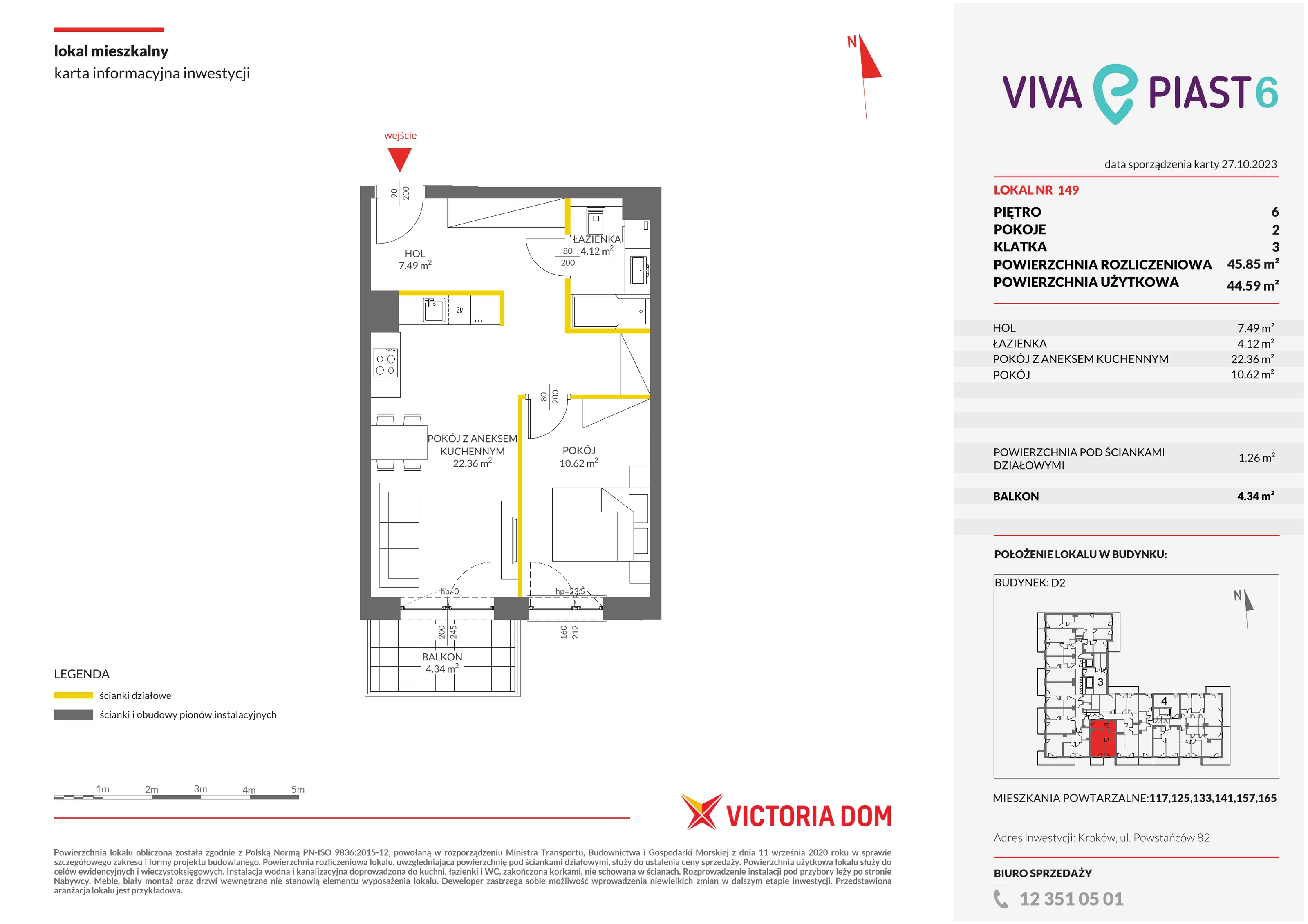 Mieszkanie 45,85 m², piętro 6, oferta nr VI/149, Viva Piast 6, Kraków, Mistrzejowice, ul. Powstańców 82