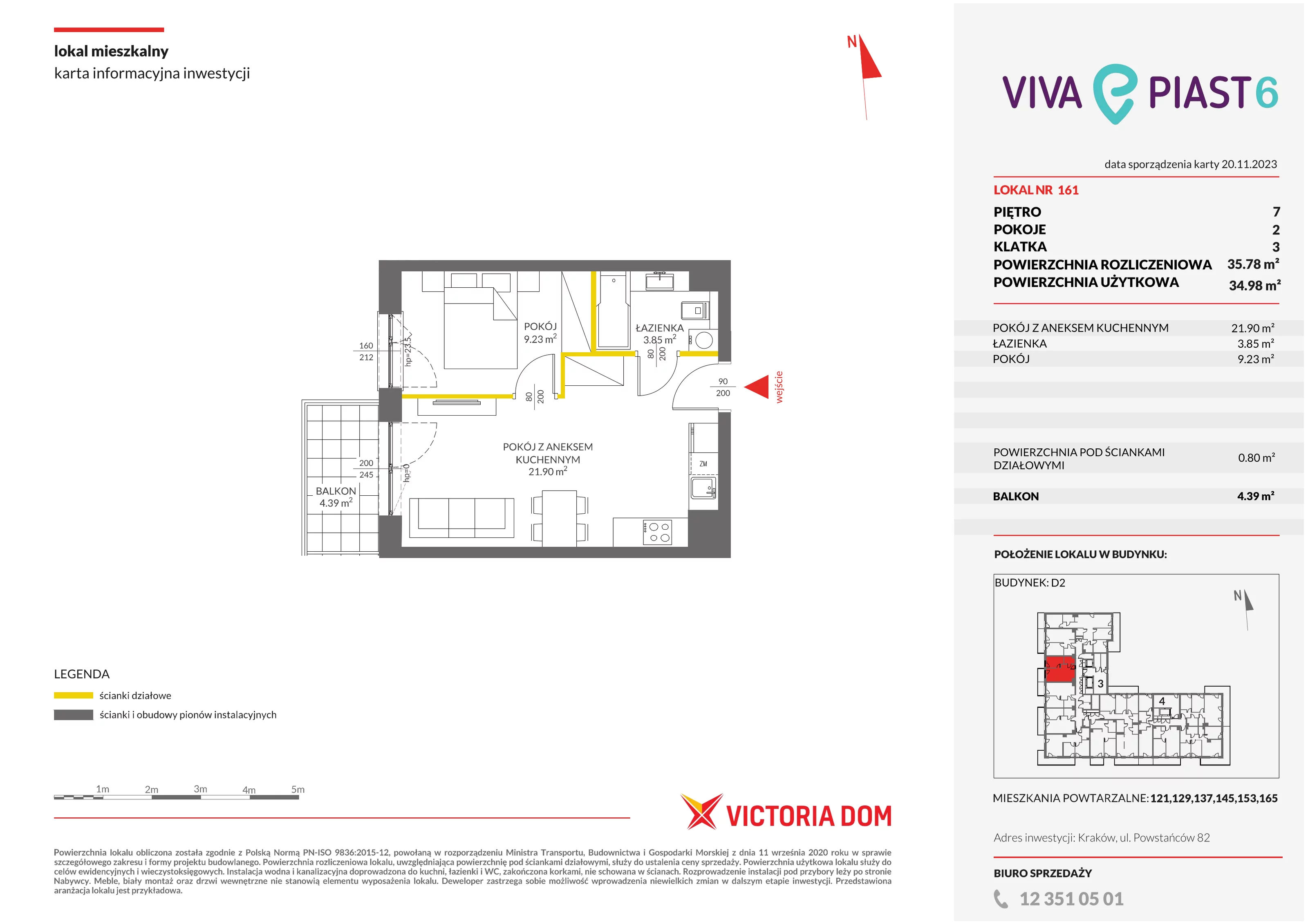 Mieszkanie 35,78 m², piętro 7, oferta nr VI/161, Viva Piast 6, Kraków, Mistrzejowice, ul. Powstańców 82