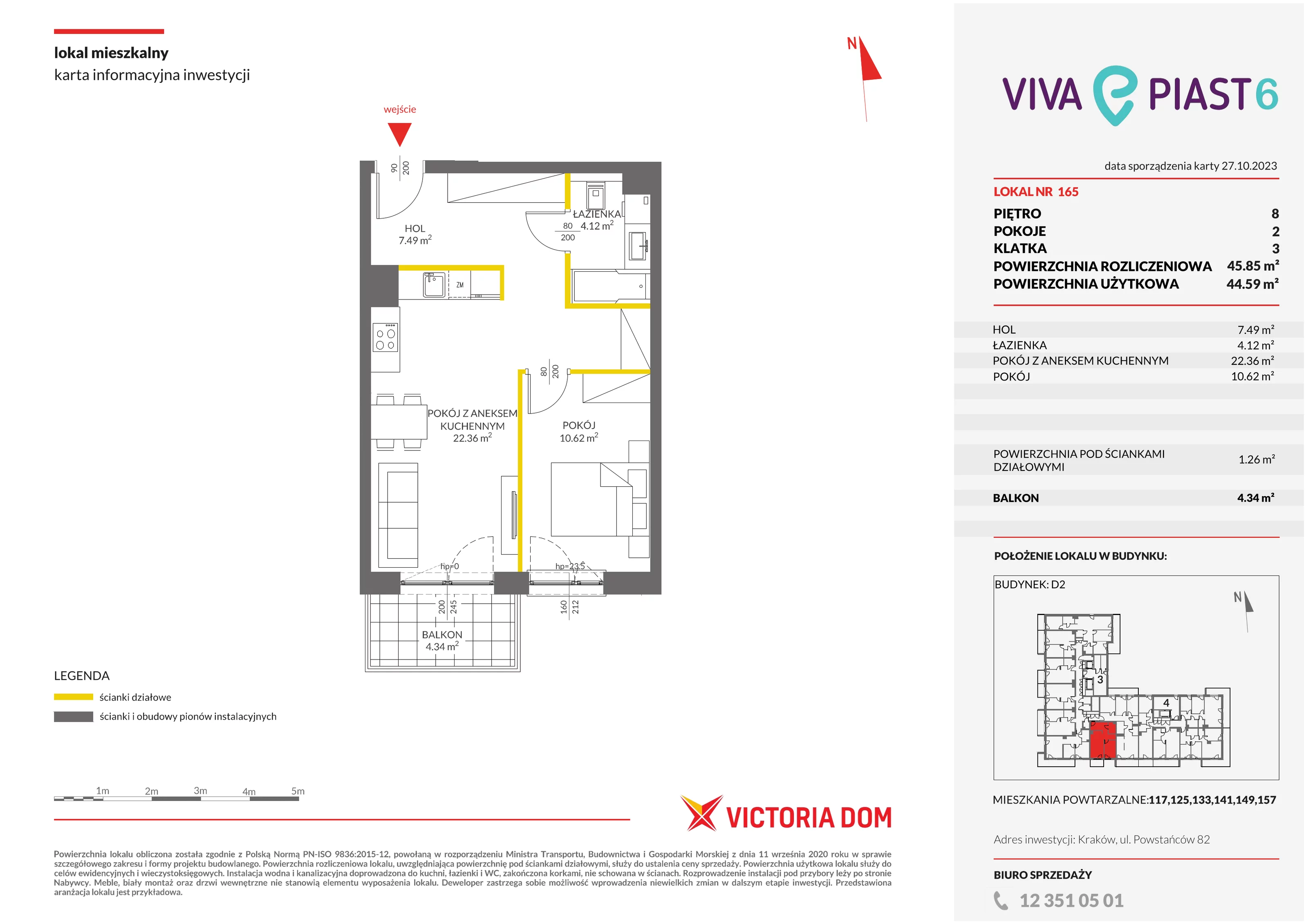 Mieszkanie 45,85 m², piętro 8, oferta nr VI/165, Viva Piast 6, Kraków, Mistrzejowice, ul. Powstańców 82