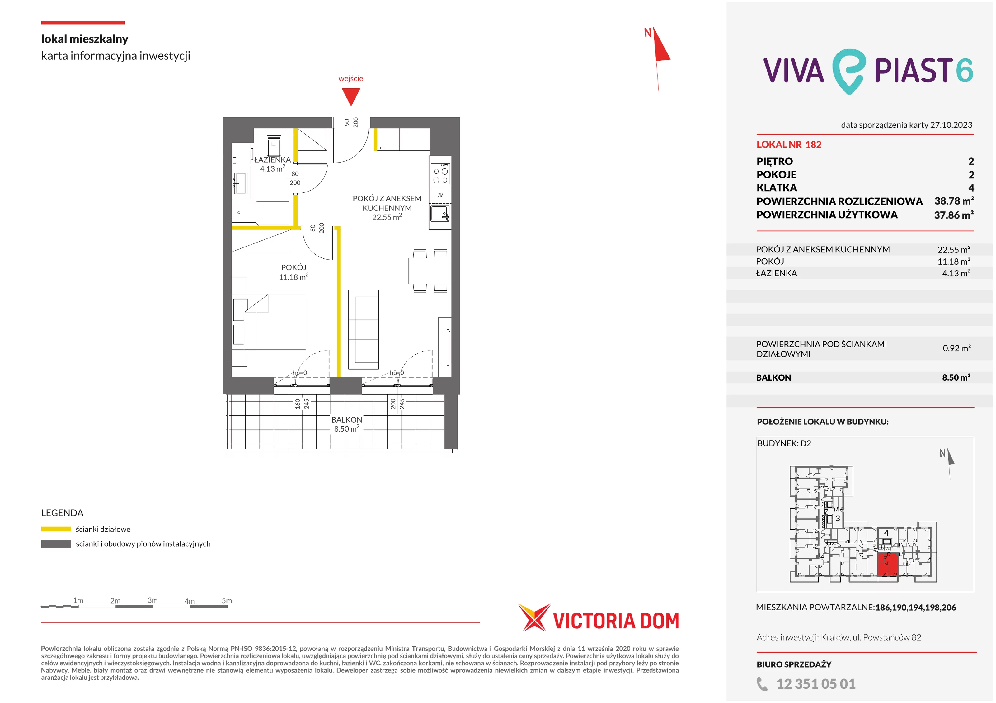 Mieszkanie 38,78 m², piętro 2, oferta nr VI/182, Viva Piast 6, Kraków, Mistrzejowice, ul. Powstańców 82