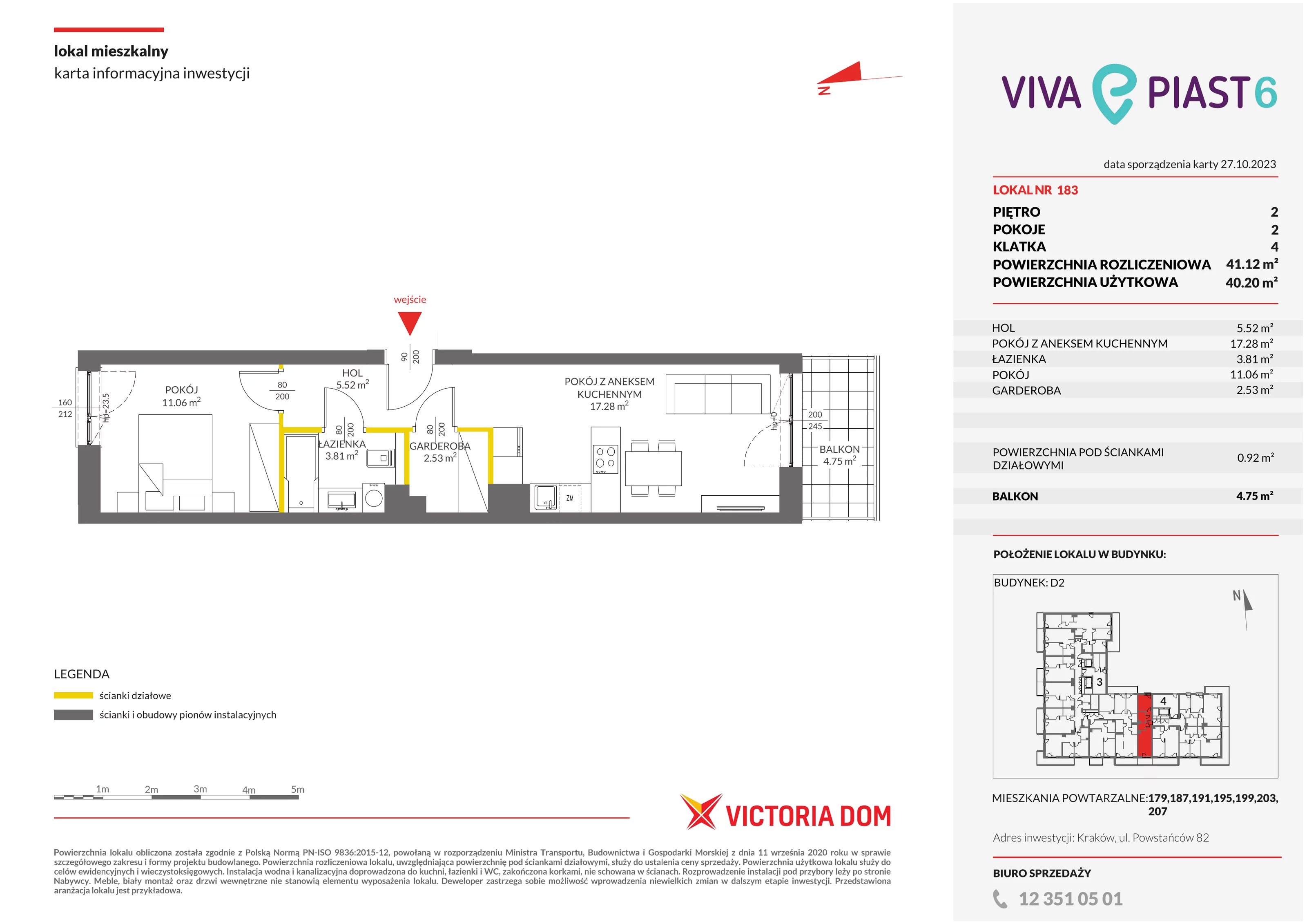 Mieszkanie 41,12 m², piętro 2, oferta nr VI/183, Viva Piast 6, Kraków, Mistrzejowice, ul. Powstańców 82