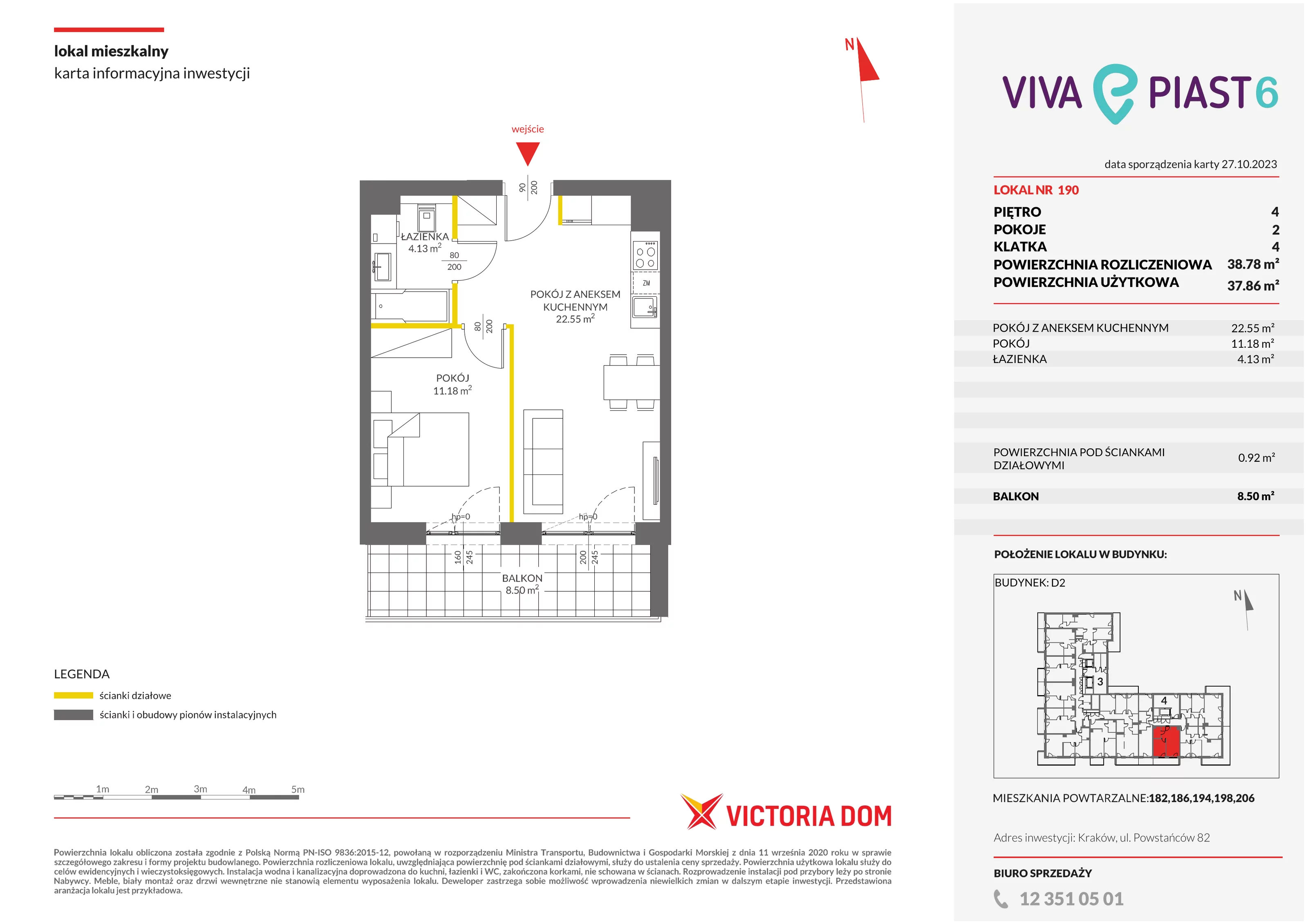 Mieszkanie 38,78 m², piętro 4, oferta nr VI/190, Viva Piast 6, Kraków, Mistrzejowice, ul. Powstańców 82