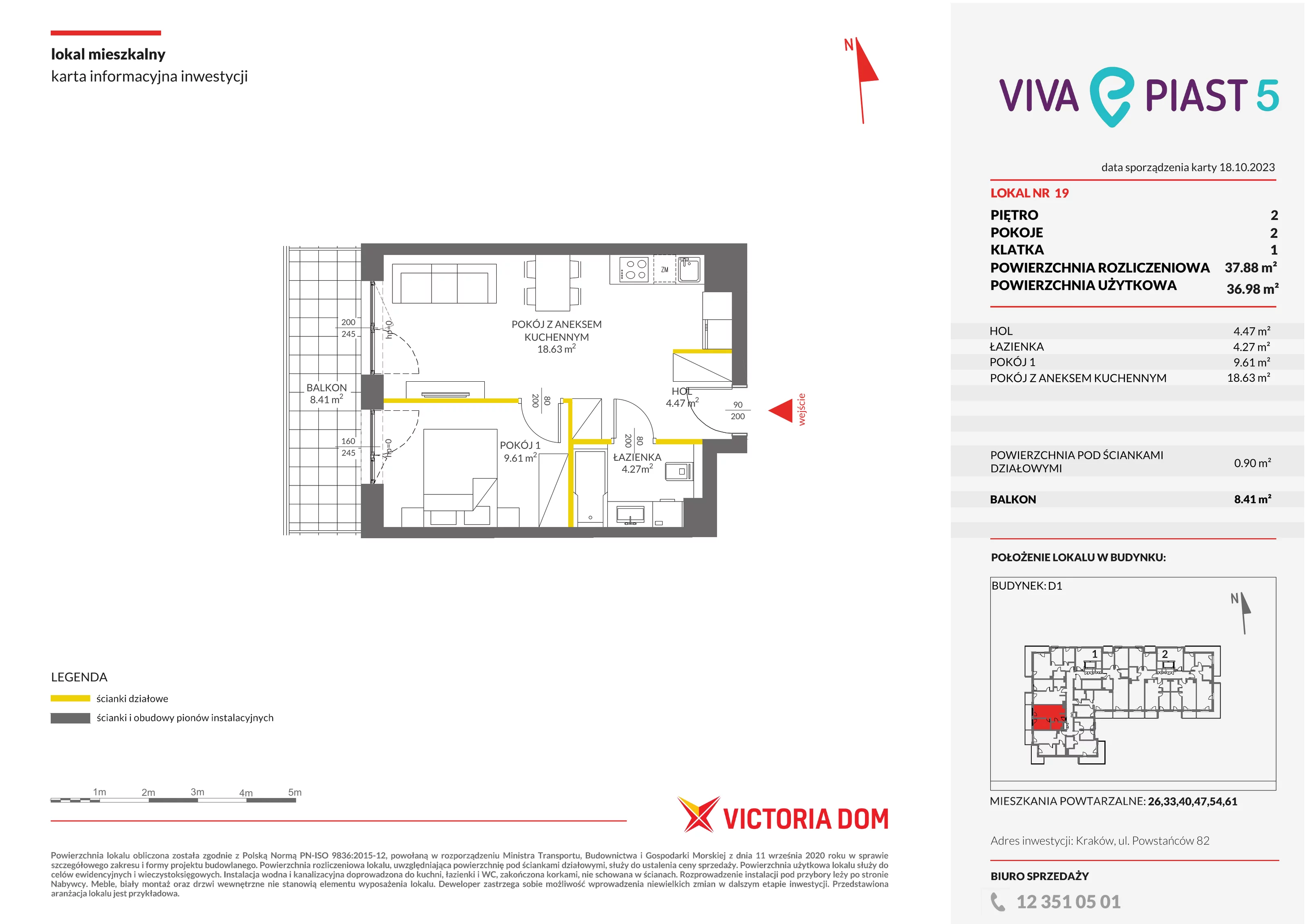 Mieszkanie 37,88 m², piętro 2, oferta nr V/19, Viva Piast, Kraków, Mistrzejowice, ul. Piasta Kołodzieja