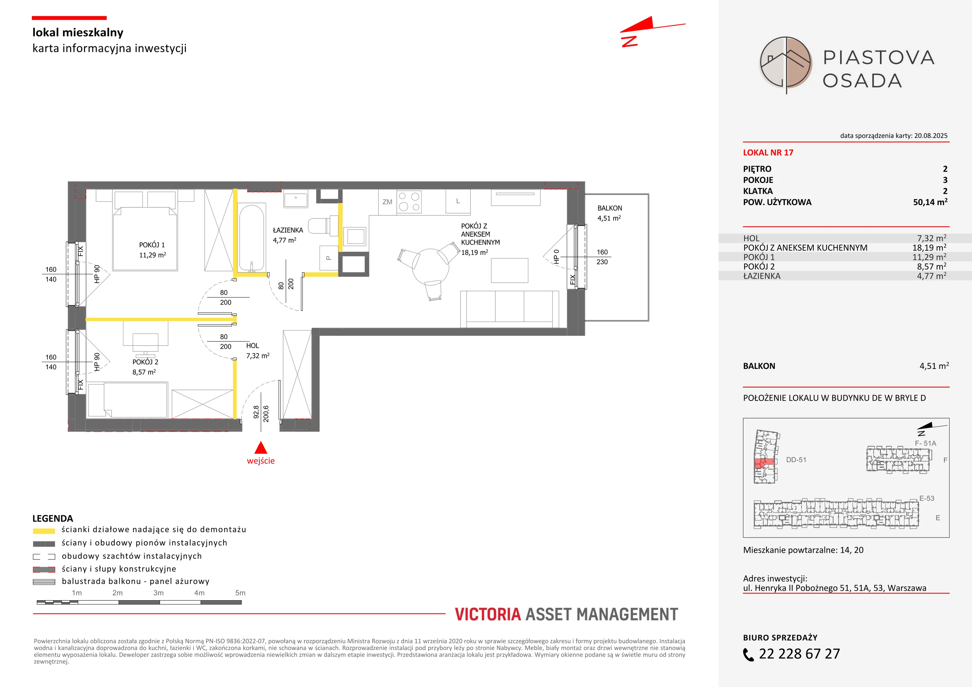 3 pokoje, mieszkanie 51,29 m², piętro 2, oferta nr D-17, Piastova Osada, Warszawa, Ursus, Gołąbki, ul. Henryka II Pobożnego