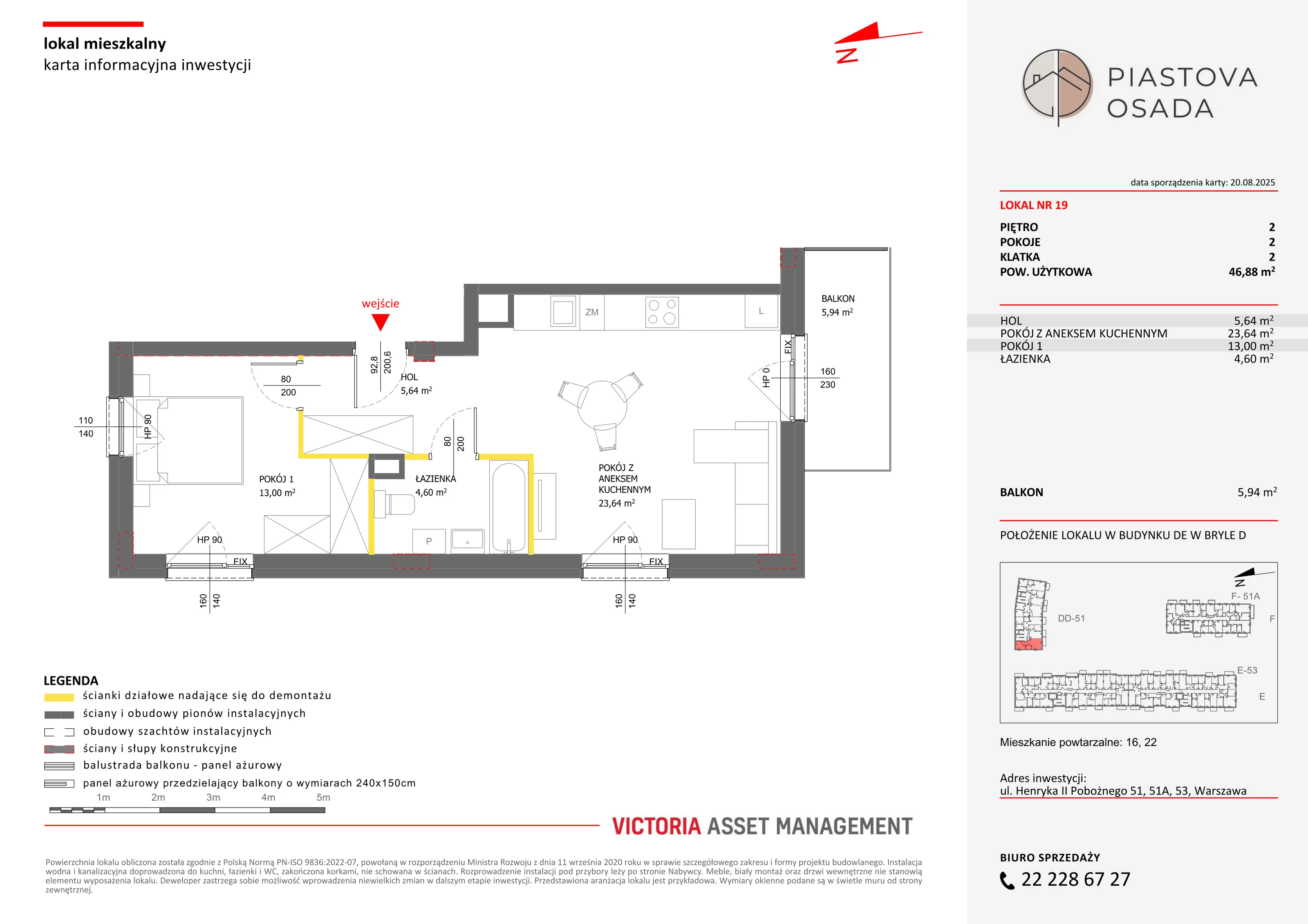 2 pokoje, mieszkanie 47,67 m², piętro 2, oferta nr D-19, Piastova Osada, Warszawa, Ursus, Gołąbki, ul. Henryka II Pobożnego