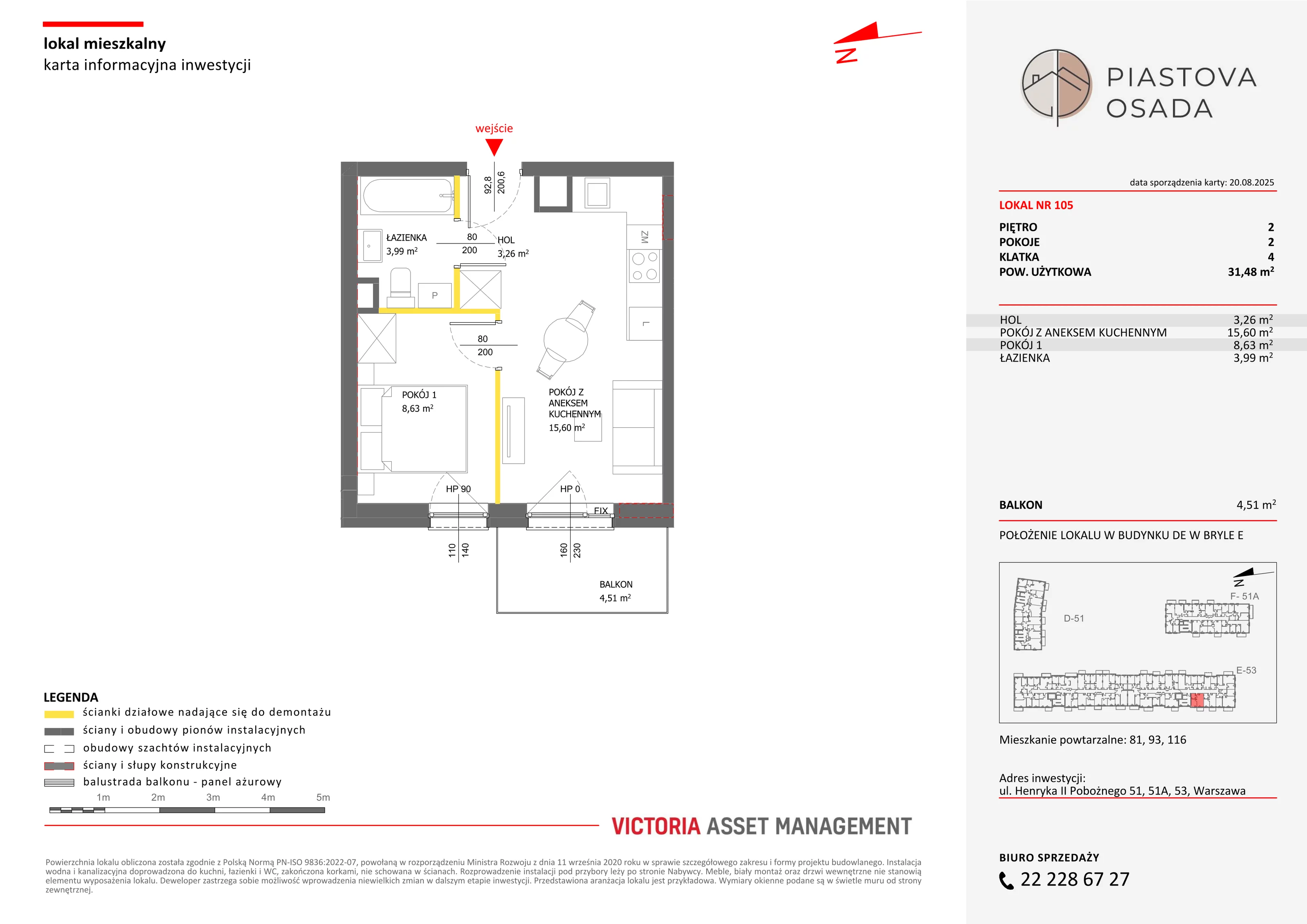 2 pokoje, mieszkanie 32,20 m², piętro 2, oferta nr E-105, Piastova Osada, Warszawa, Ursus, Gołąbki, ul. Henryka II Pobożnego