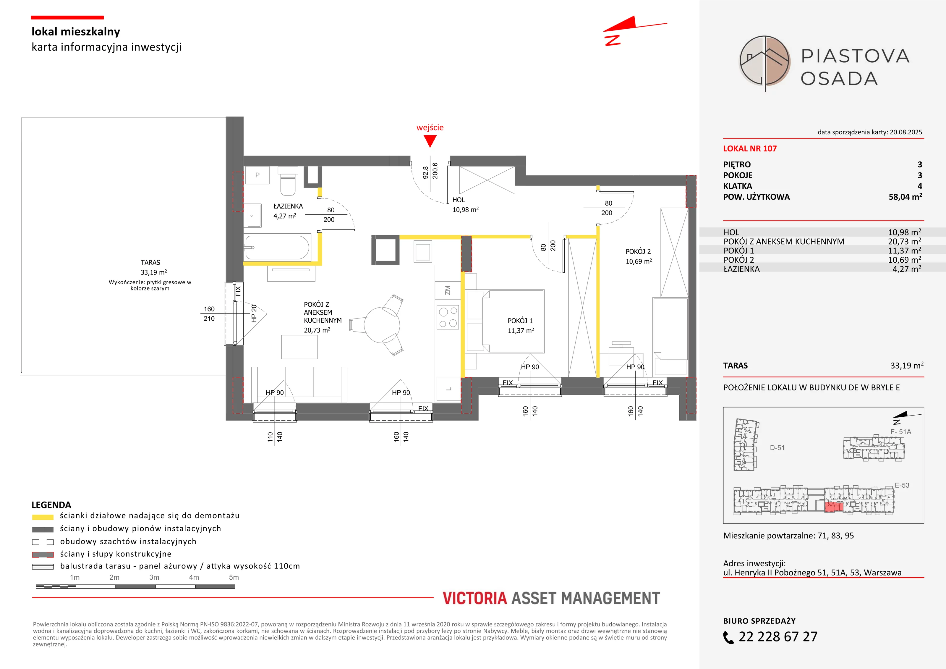 3 pokoje, mieszkanie 59,47 m², piętro 3, oferta nr E-107, Piastova Osada, Warszawa, Ursus, Gołąbki, ul. Henryka II Pobożnego