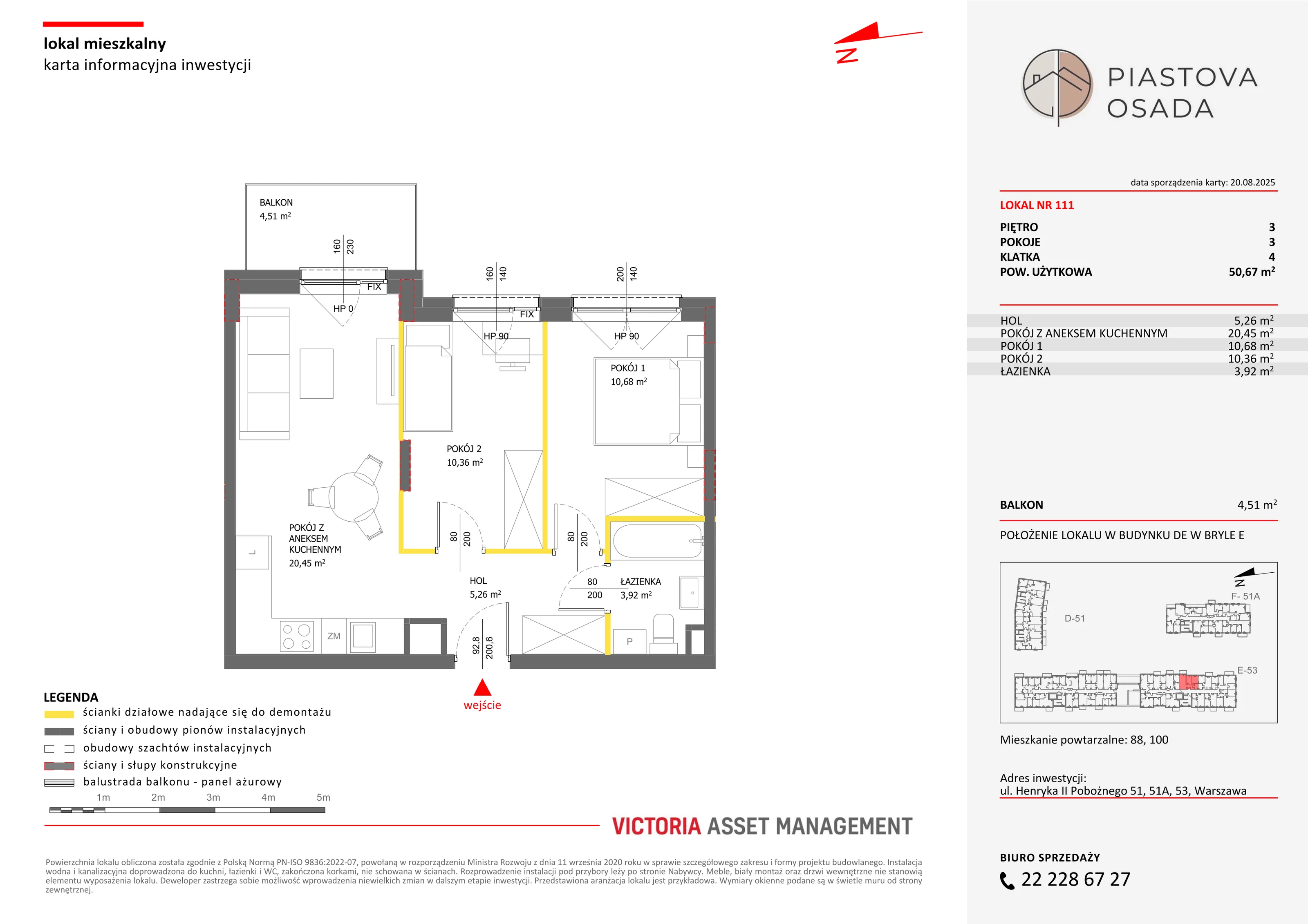 3 pokoje, mieszkanie 51,98 m², piętro 3, oferta nr E-111, Piastova Osada, Warszawa, Ursus, Gołąbki, ul. Henryka II Pobożnego