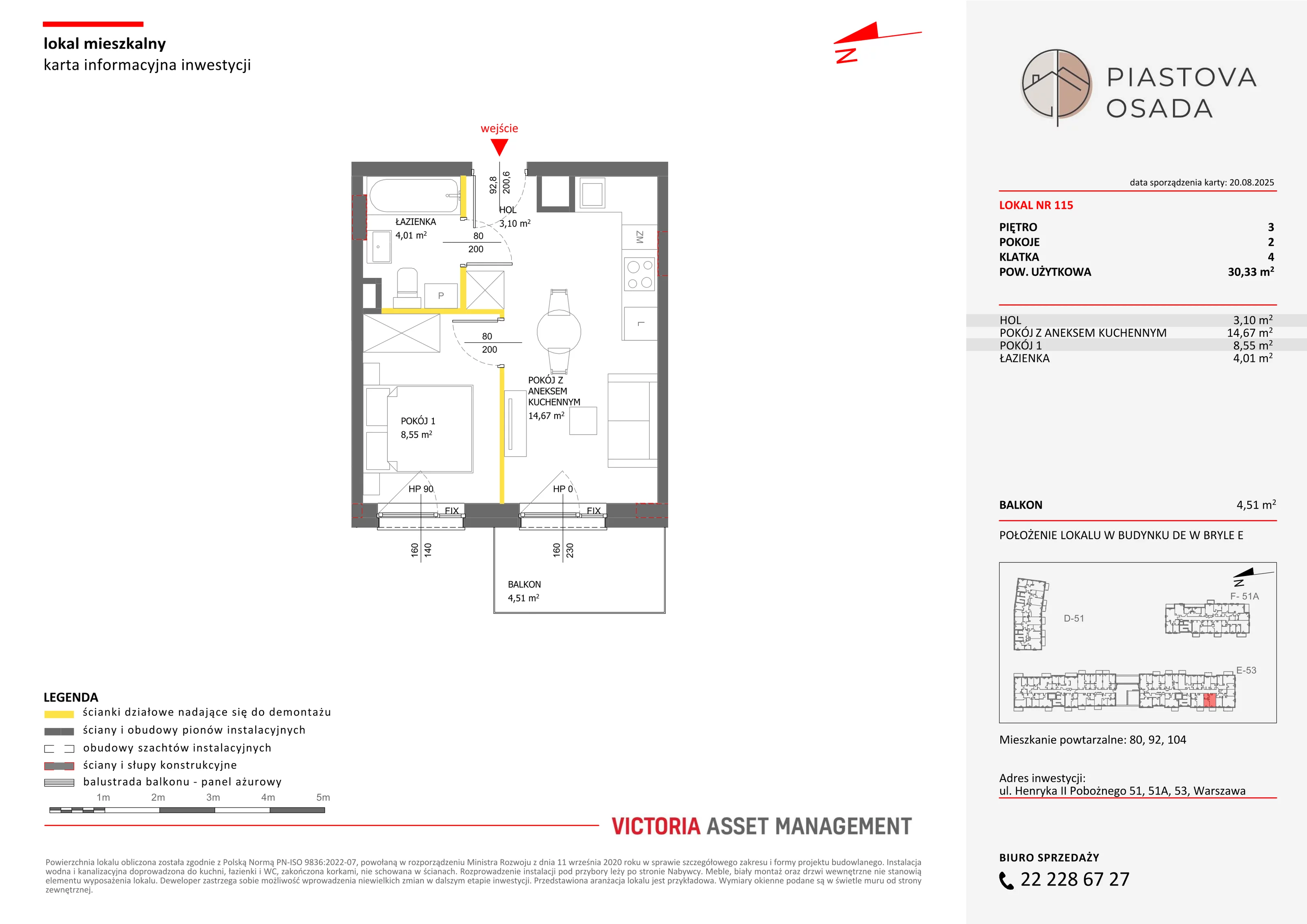 2 pokoje, mieszkanie 31,05 m², piętro 3, oferta nr E-115, Piastova Osada, Warszawa, Ursus, Gołąbki, ul. Henryka II Pobożnego