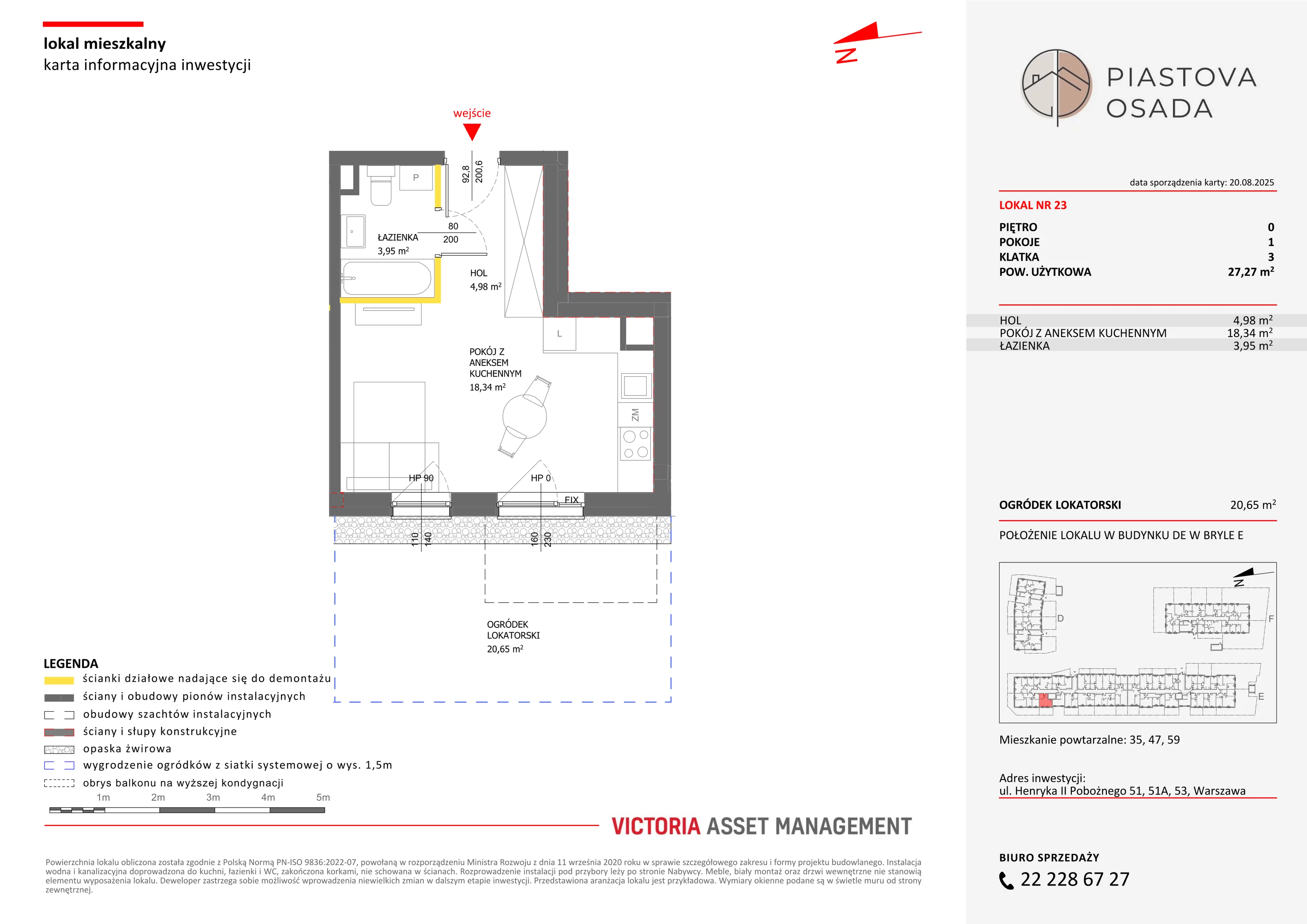 1 pokój, mieszkanie 27,70 m², parter, oferta nr E-23, Piastova Osada, Warszawa, Ursus, Gołąbki, ul. Henryka II Pobożnego