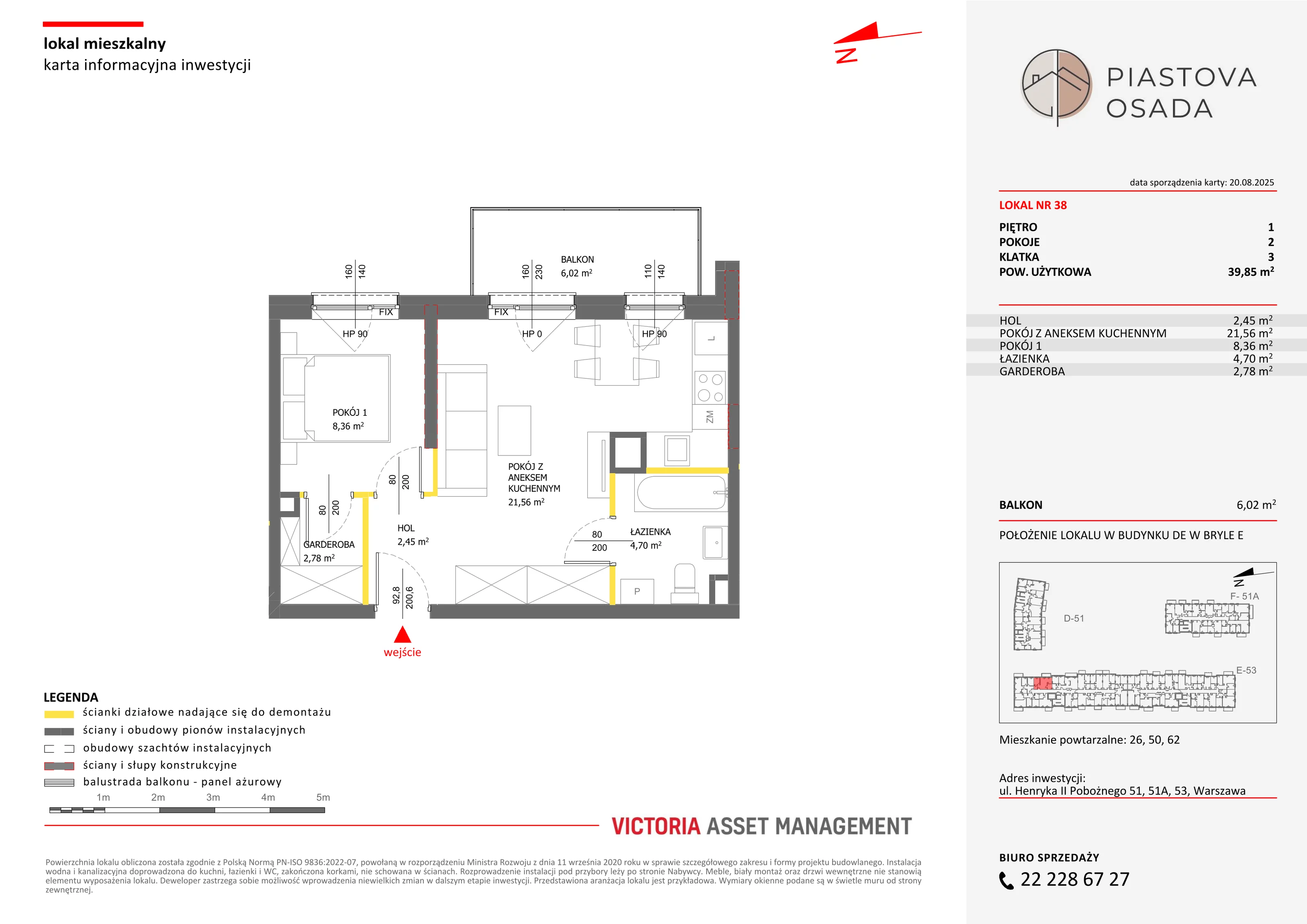 2 pokoje, mieszkanie 40,72 m², piętro 1, oferta nr E-38, Piastova Osada, Warszawa, Ursus, Gołąbki, ul. Henryka II Pobożnego
