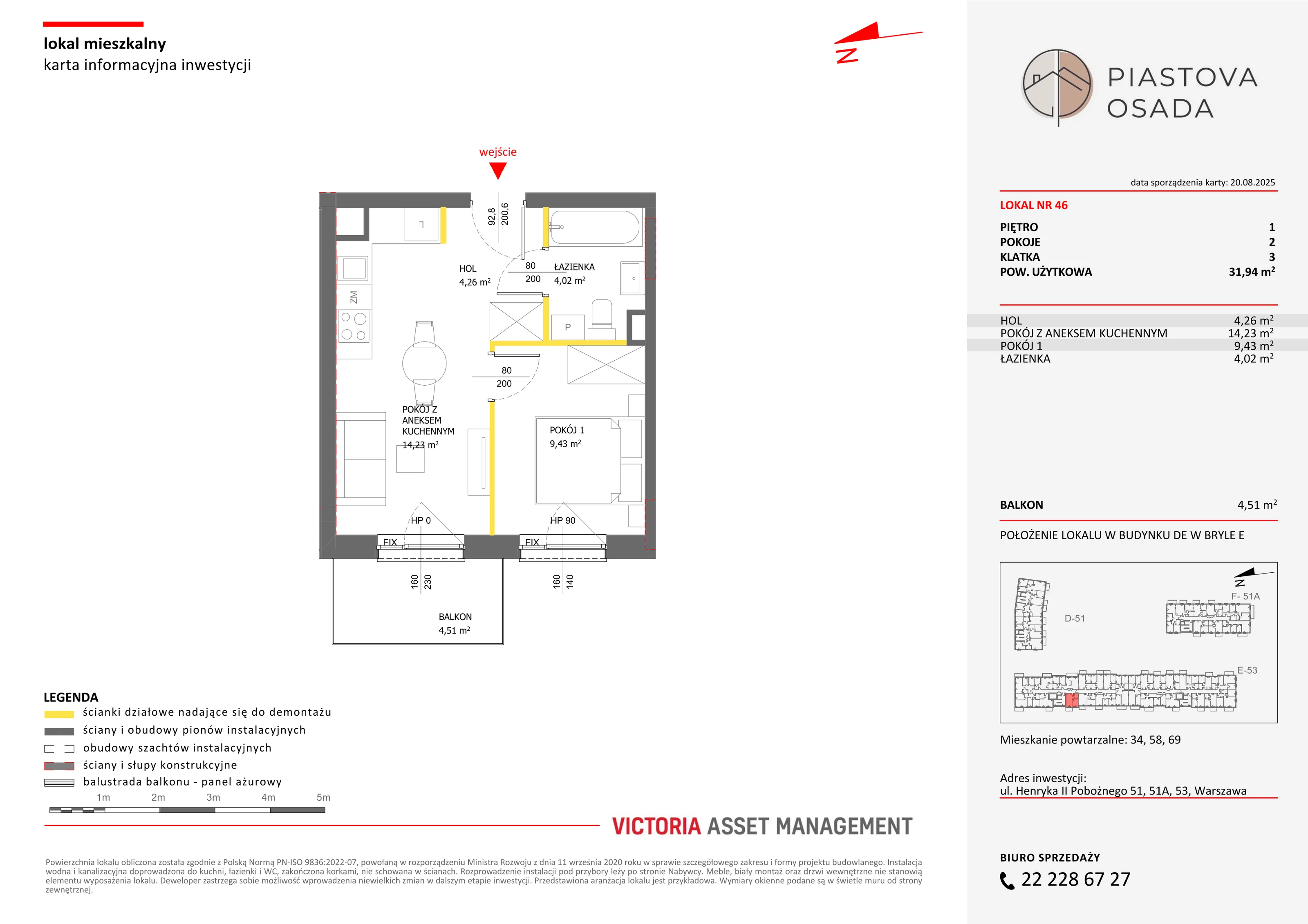 2 pokoje, mieszkanie 32,75 m², piętro 1, oferta nr E-46, Piastova Osada, Warszawa, Ursus, Gołąbki, ul. Henryka II Pobożnego