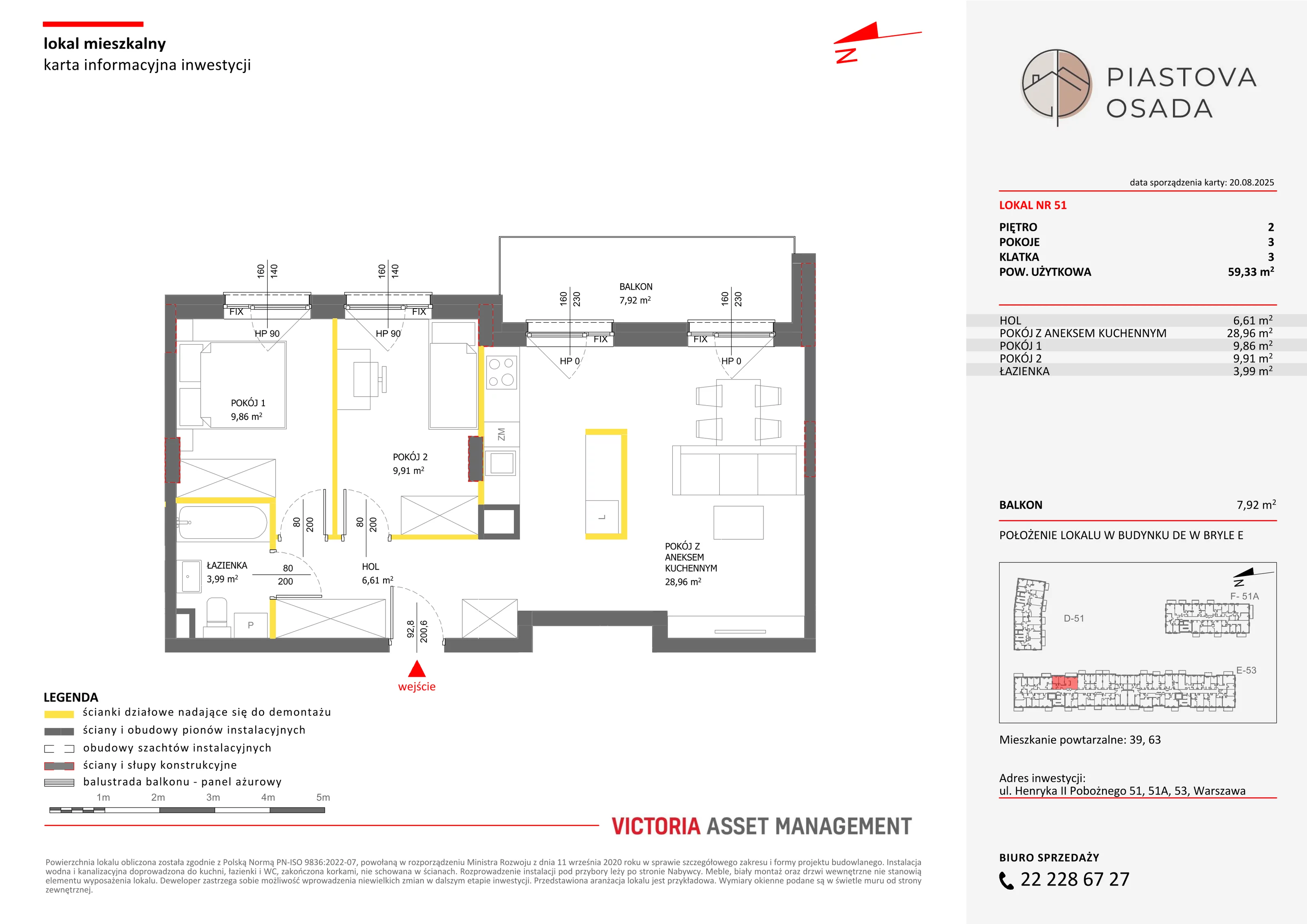 3 pokoje, mieszkanie 60,89 m², piętro 2, oferta nr E-51, Piastova Osada, Warszawa, Ursus, Gołąbki, ul. Henryka II Pobożnego