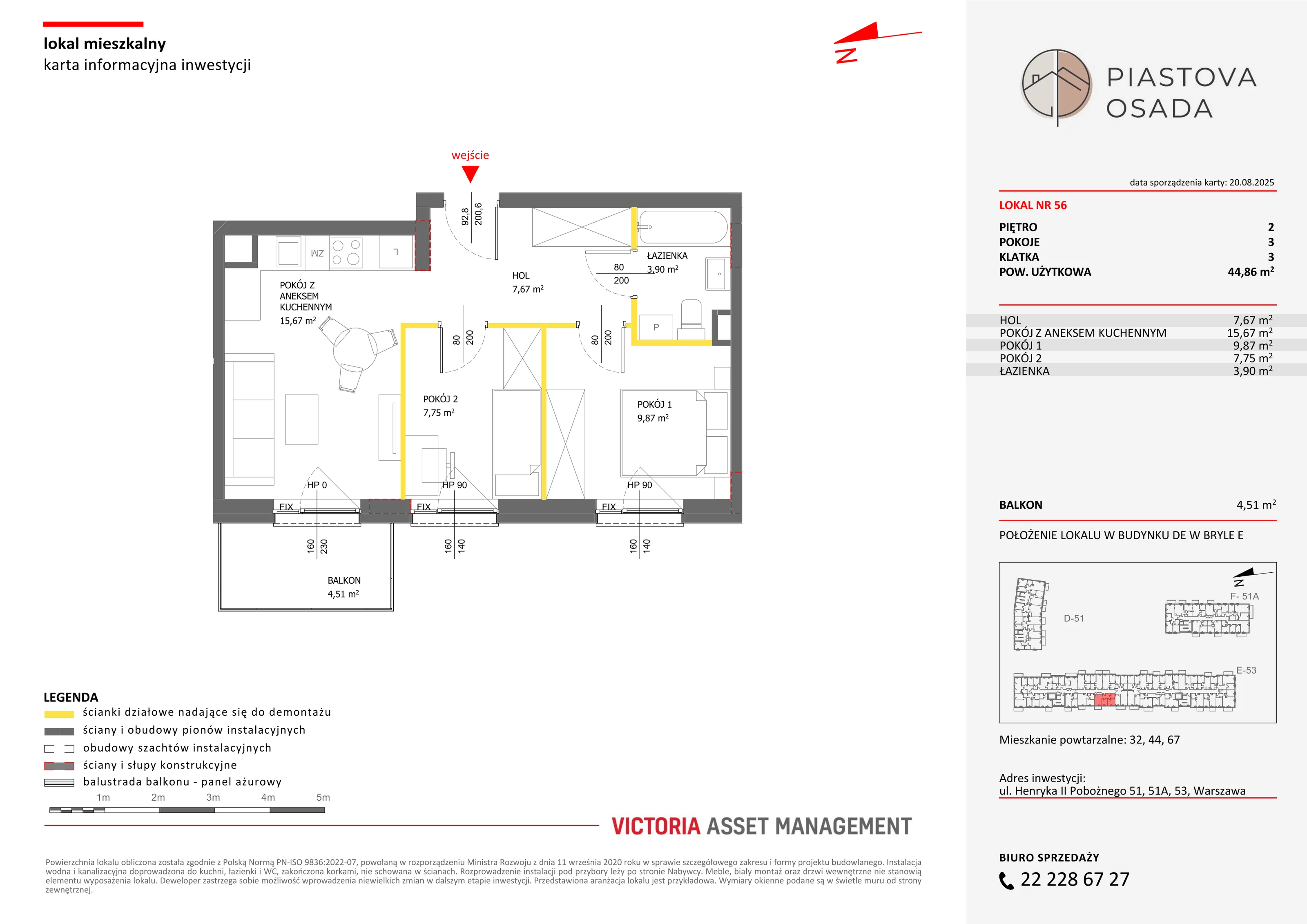 3 pokoje, mieszkanie 46,08 m², piętro 2, oferta nr E-56, Piastova Osada, Warszawa, Ursus, Gołąbki, ul. Henryka II Pobożnego