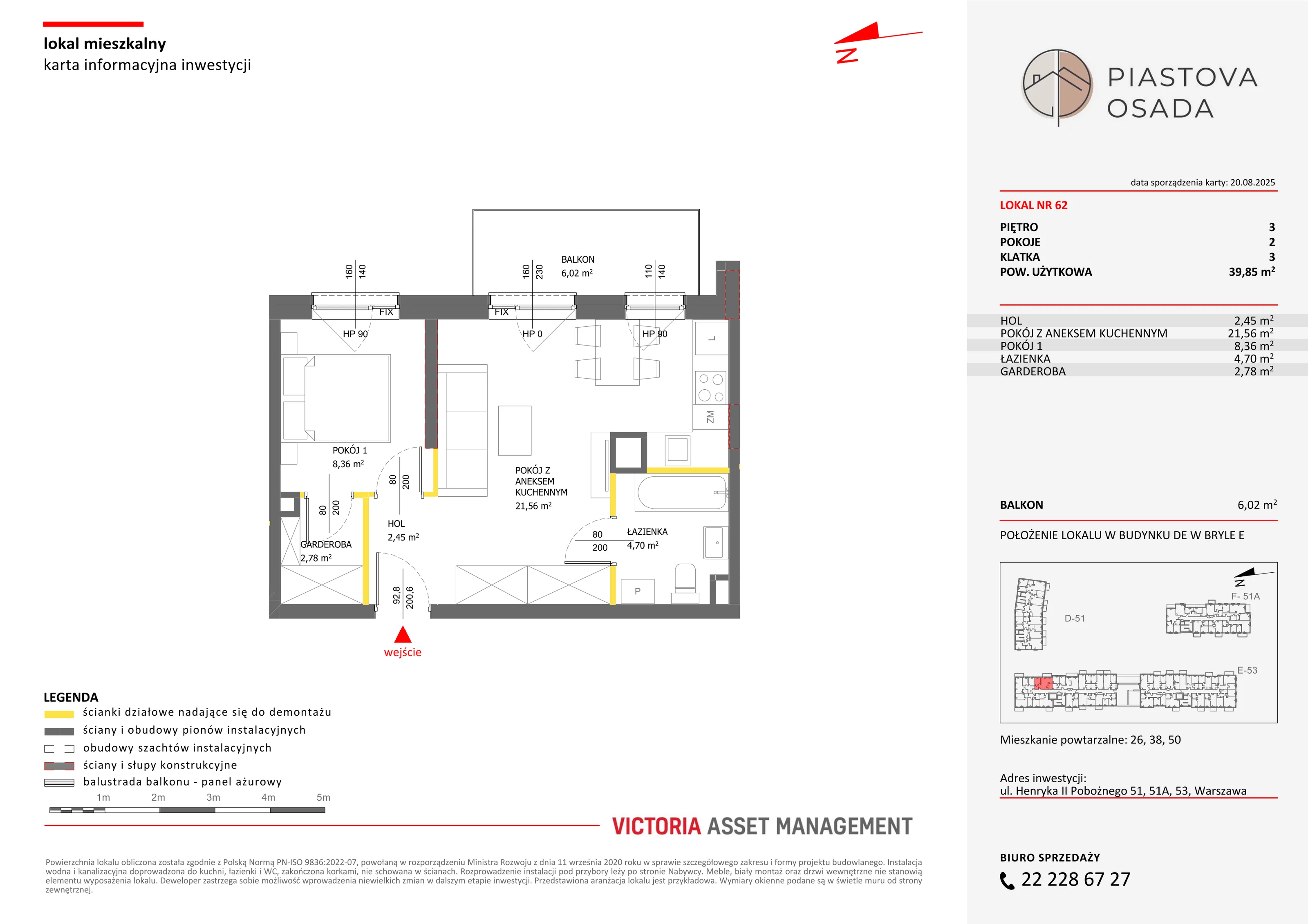 2 pokoje, mieszkanie 40,72 m², piętro 3, oferta nr E-62, Piastova Osada, Warszawa, Ursus, Gołąbki, ul. Henryka II Pobożnego