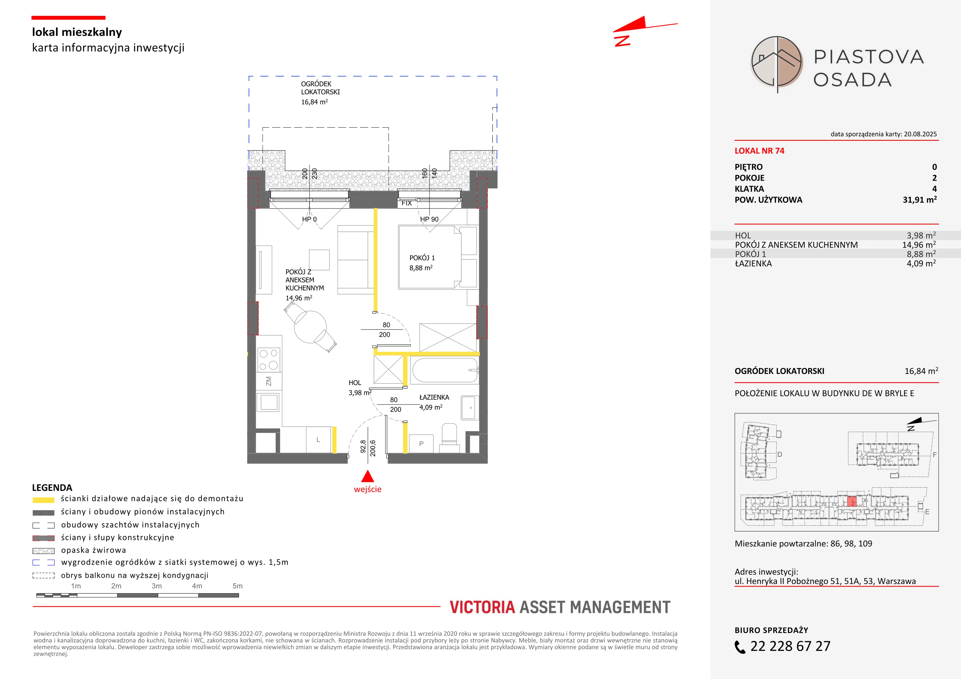 2 pokoje, mieszkanie 32,74 m², parter, oferta nr E-74, Piastova Osada, Warszawa, Ursus, Gołąbki, ul. Henryka II Pobożnego